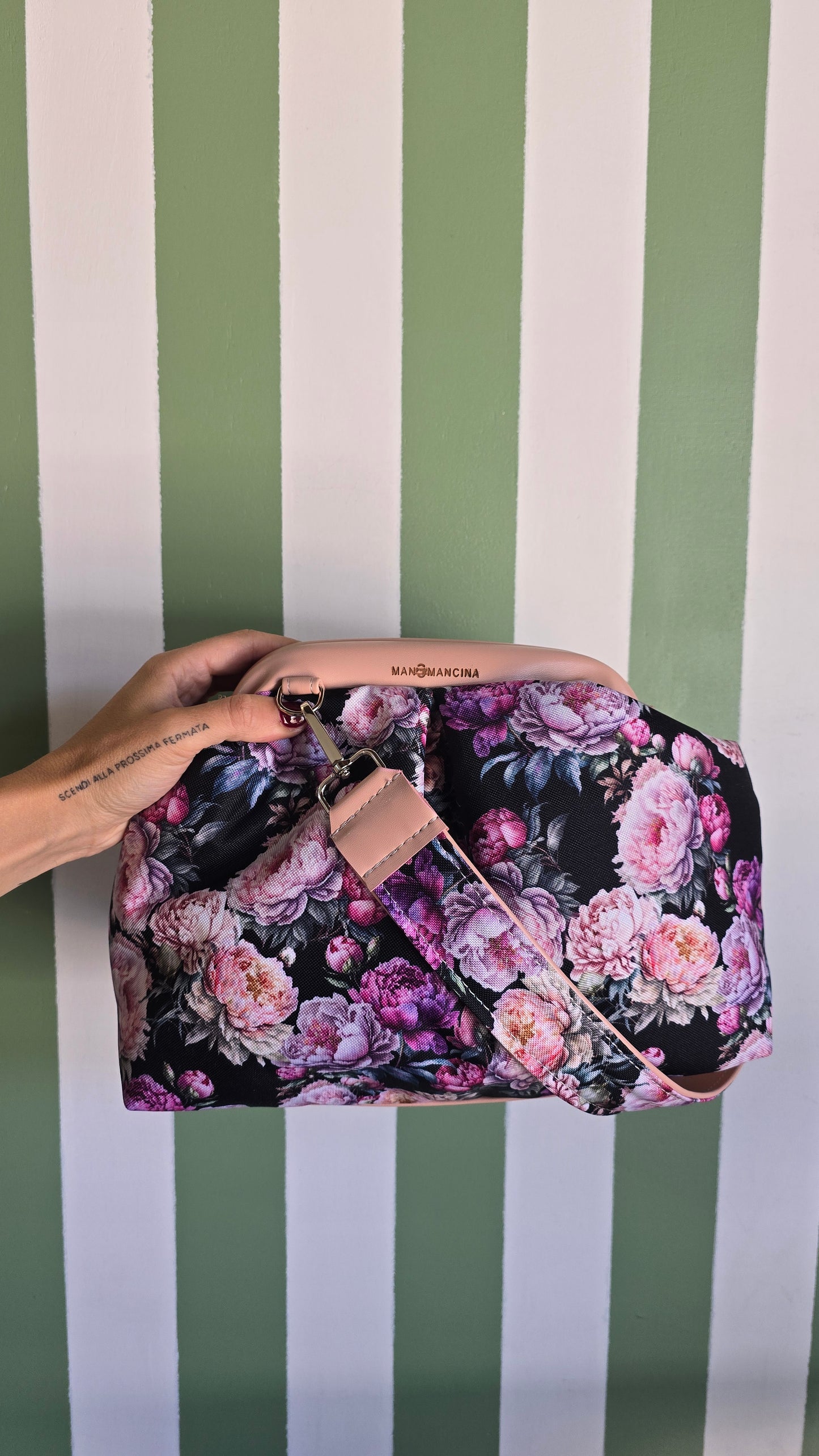BORSA CLIC CLAC rosa antico / fiori peonie