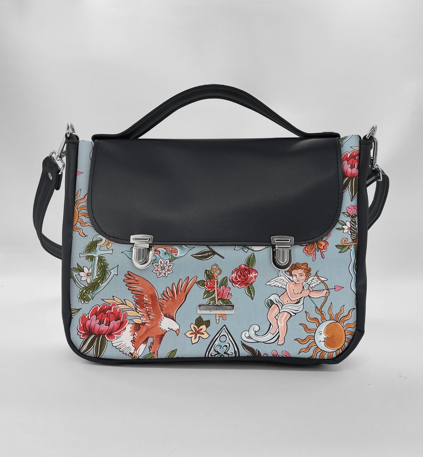 "DOTTY" VEGAN midi SIMILPELLE nero/tall tale azzurro