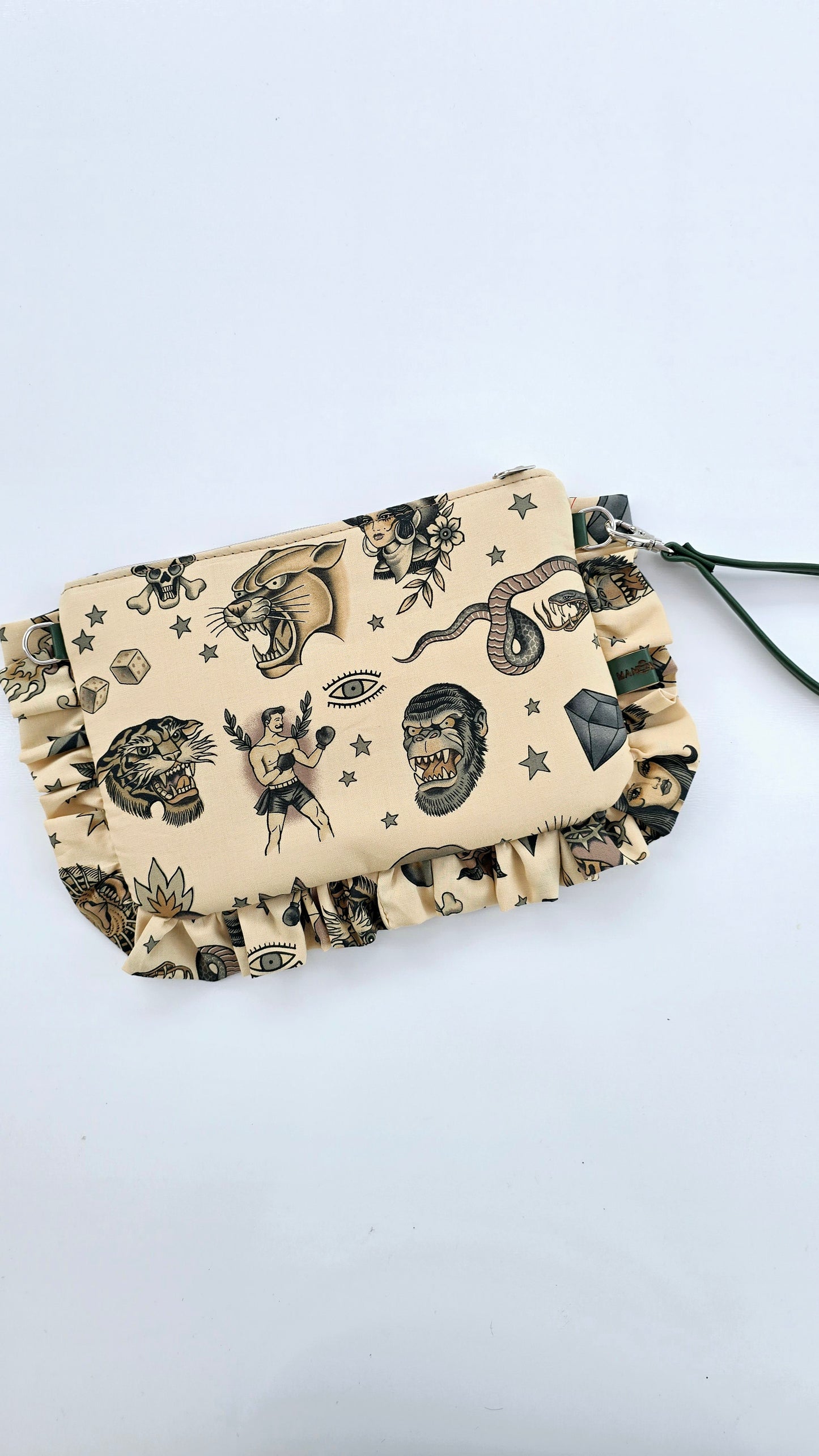 "MIRTA" pochette con rouches TATTOO BEIGE