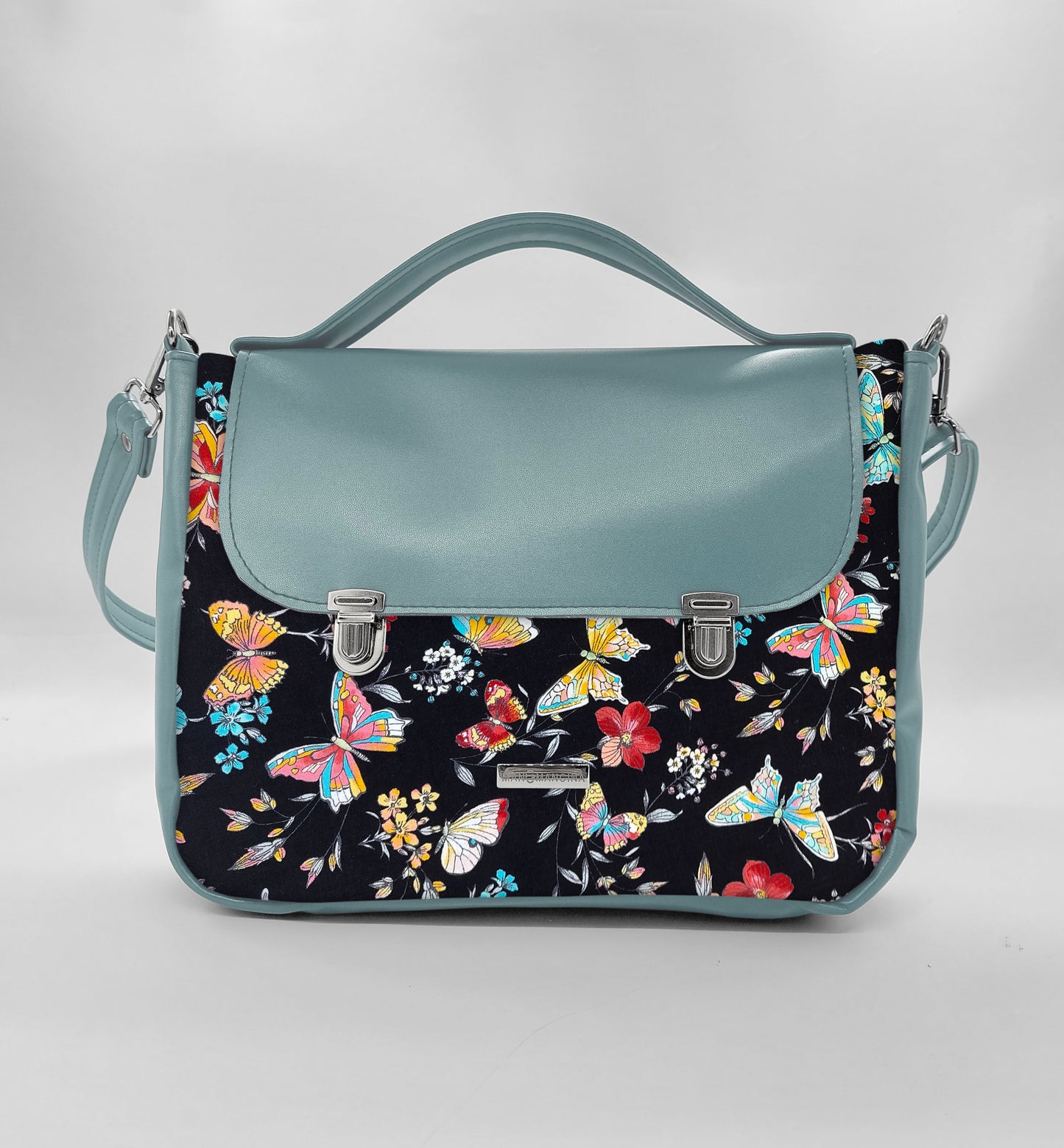 "DOTTY" VEGAN midi SIMILPELLE verde pastello/farfalle