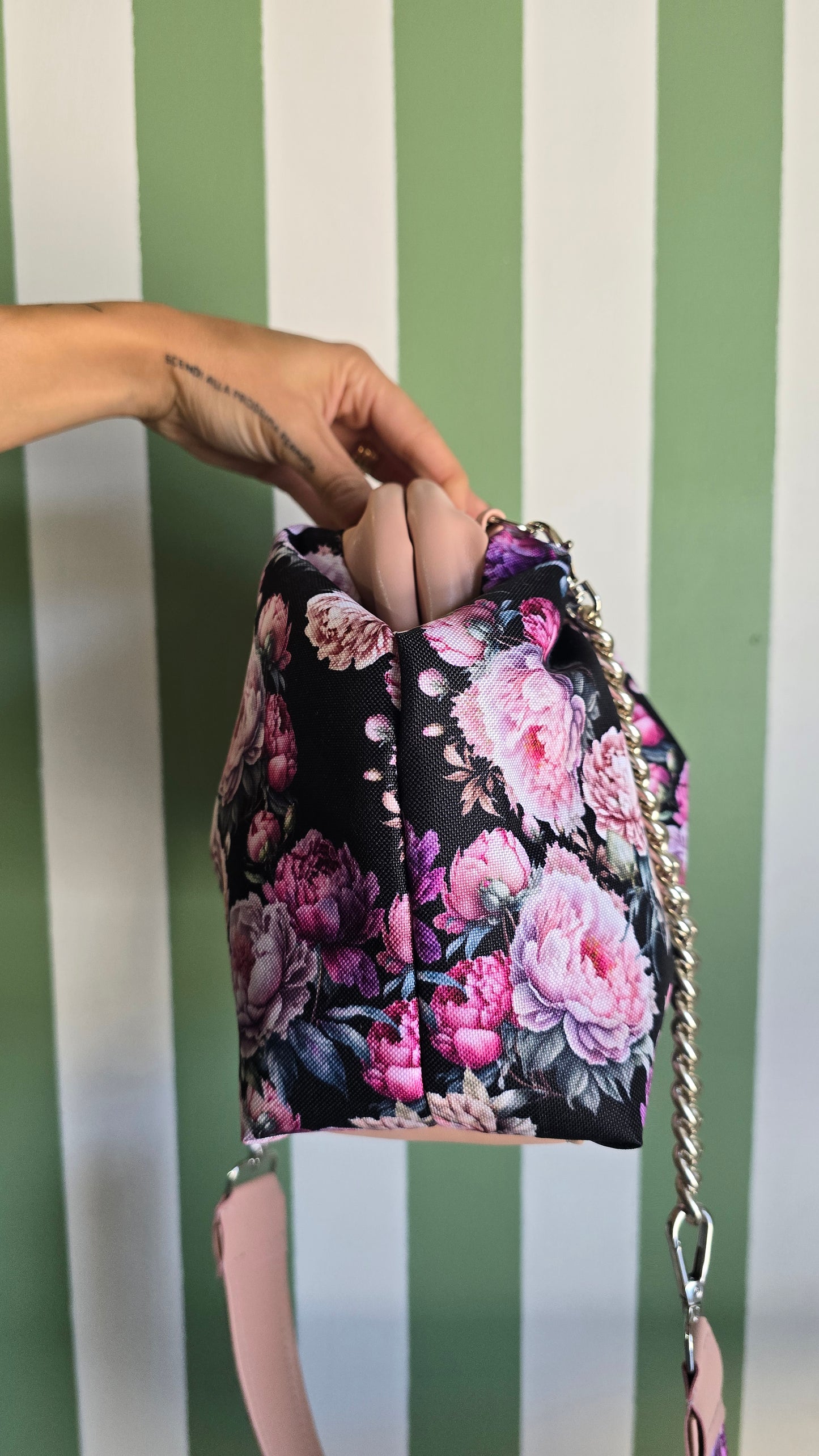 BORSA CLIC CLAC rosa antico / fiori peonie