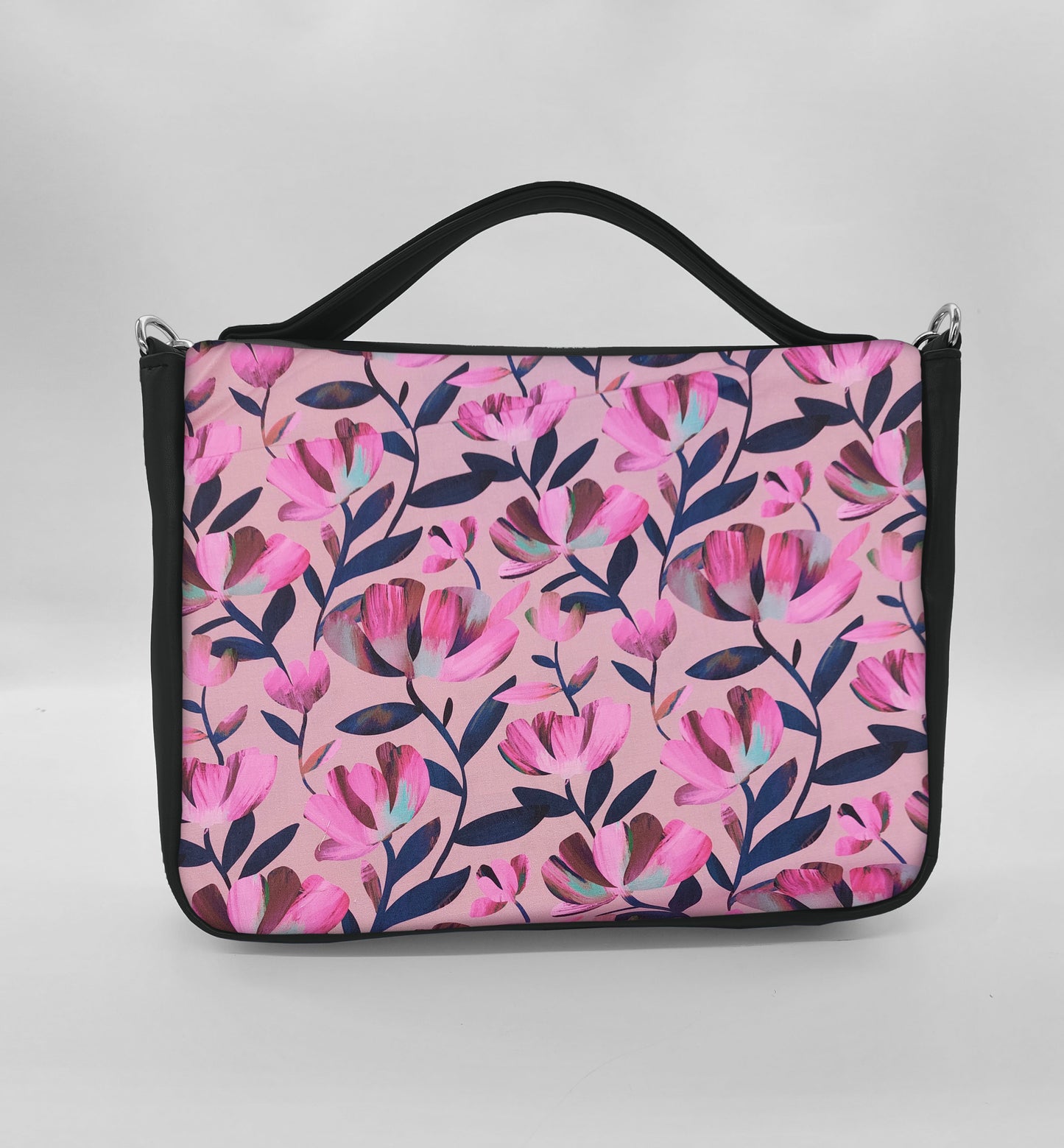 "DOTTY" VEGAN midi SIMILPELLE nero/fiori fucsia