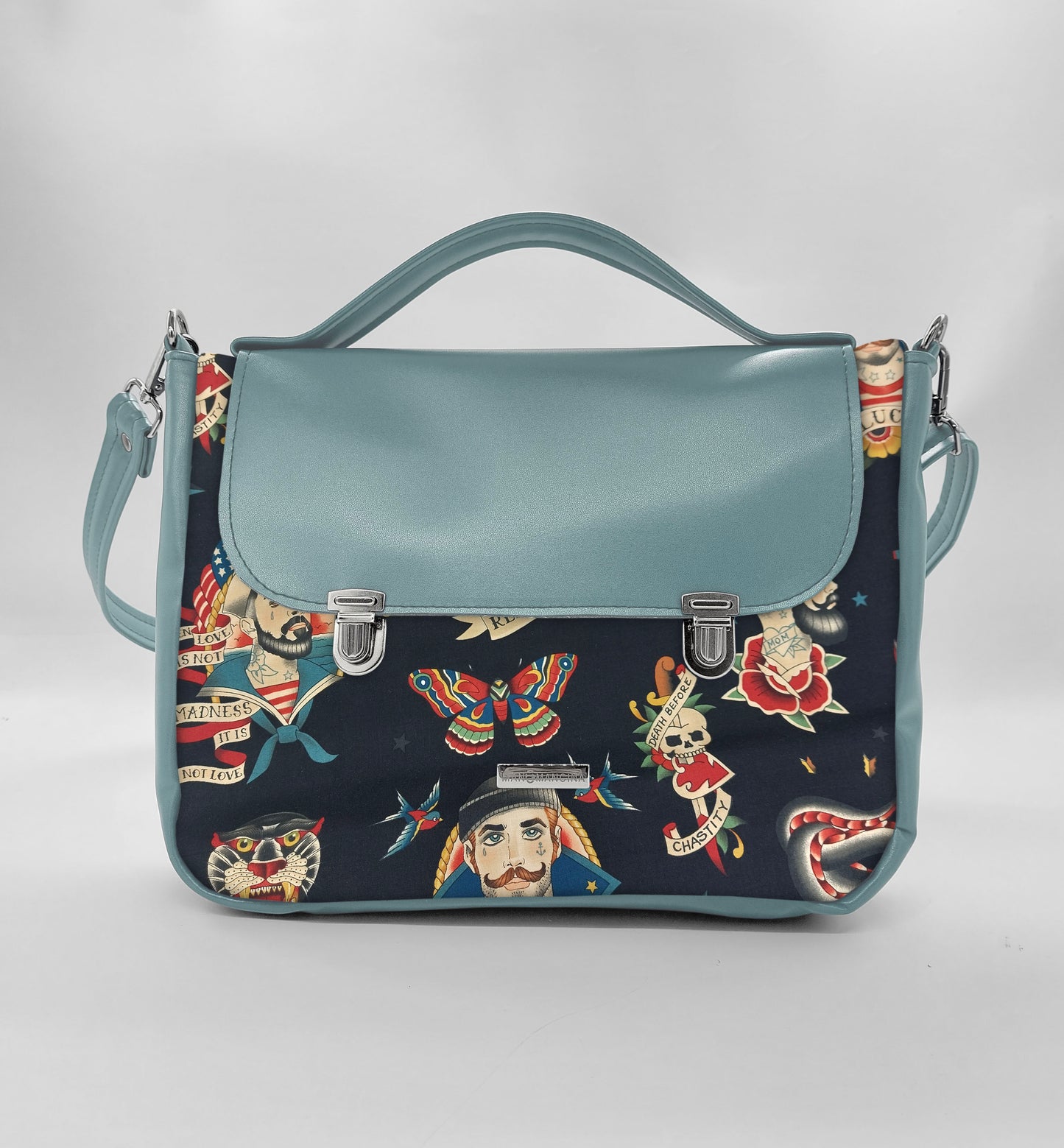 "DOTTY" VEGAN midi SIMILPELLE verde pastello/ sailor