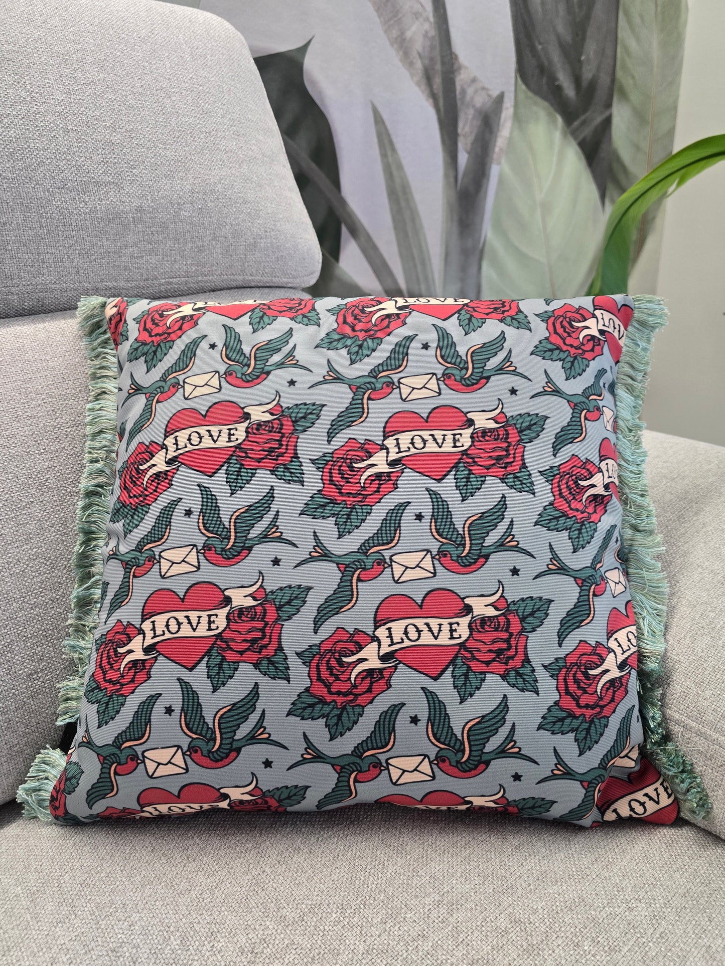 CUSCINO rondini love con frange