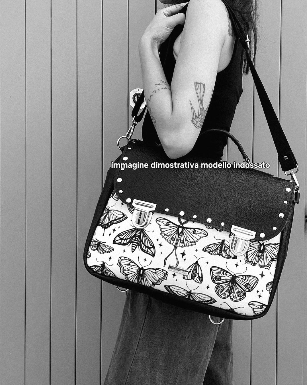 "DOTTY" VEGAN maxi SIMILPELLE nero / tattoo grigio