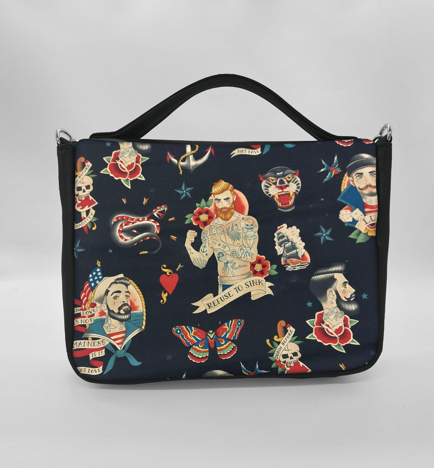 "DOTTY" VEGAN midi SIMILPELLE nero/sailor