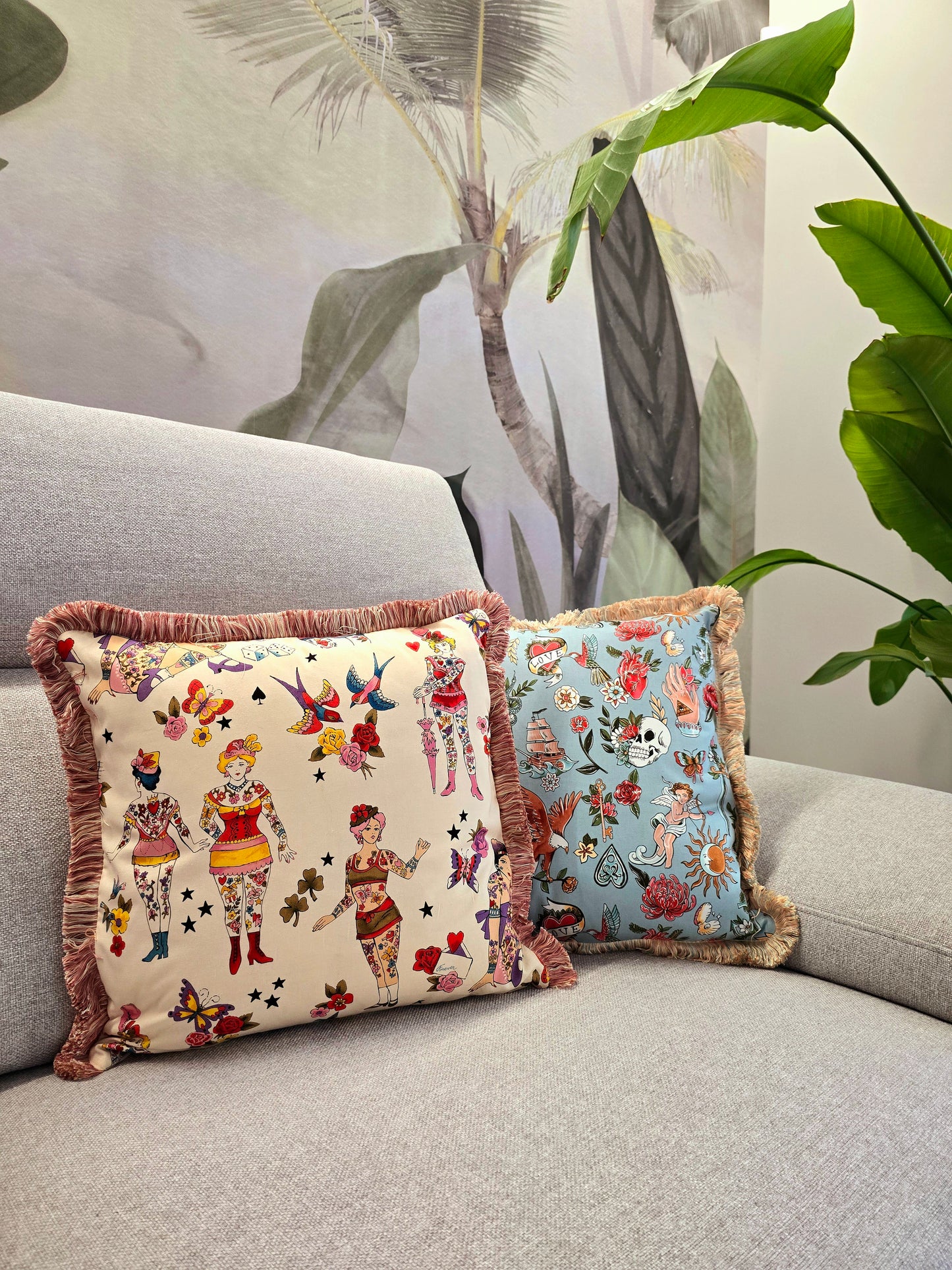 CUSCINO tell-tale azzurro con frange