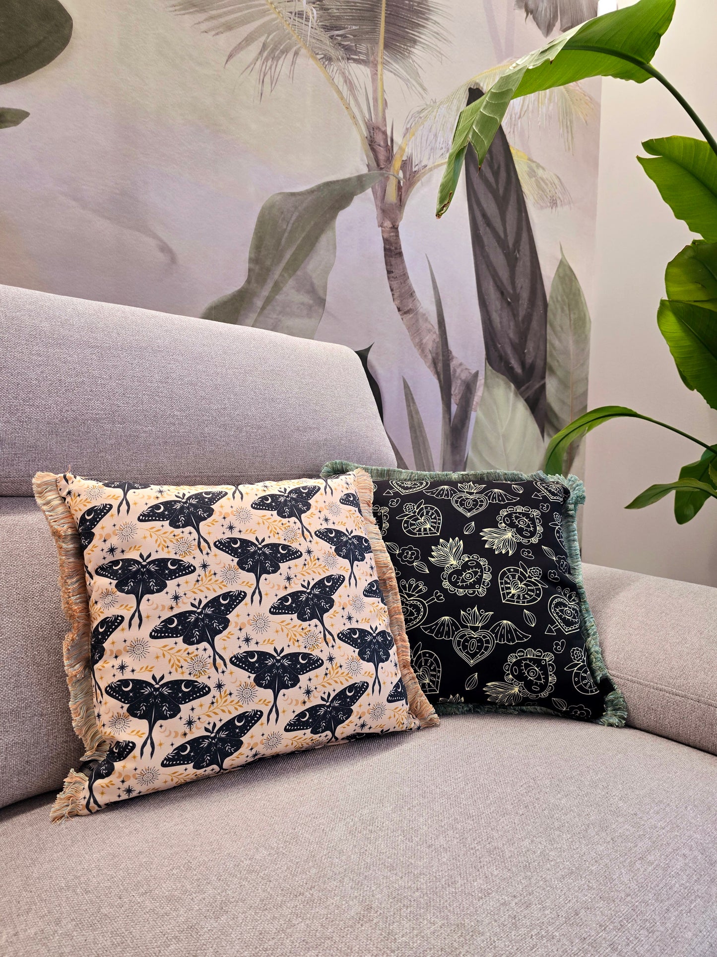 CUSCINO butterfly beige con frange