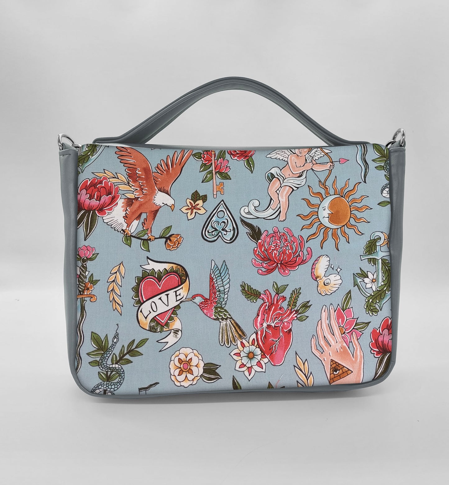 "DOTTY" VEGAN midi SIMILPELLE grigio/tell tale azzurro