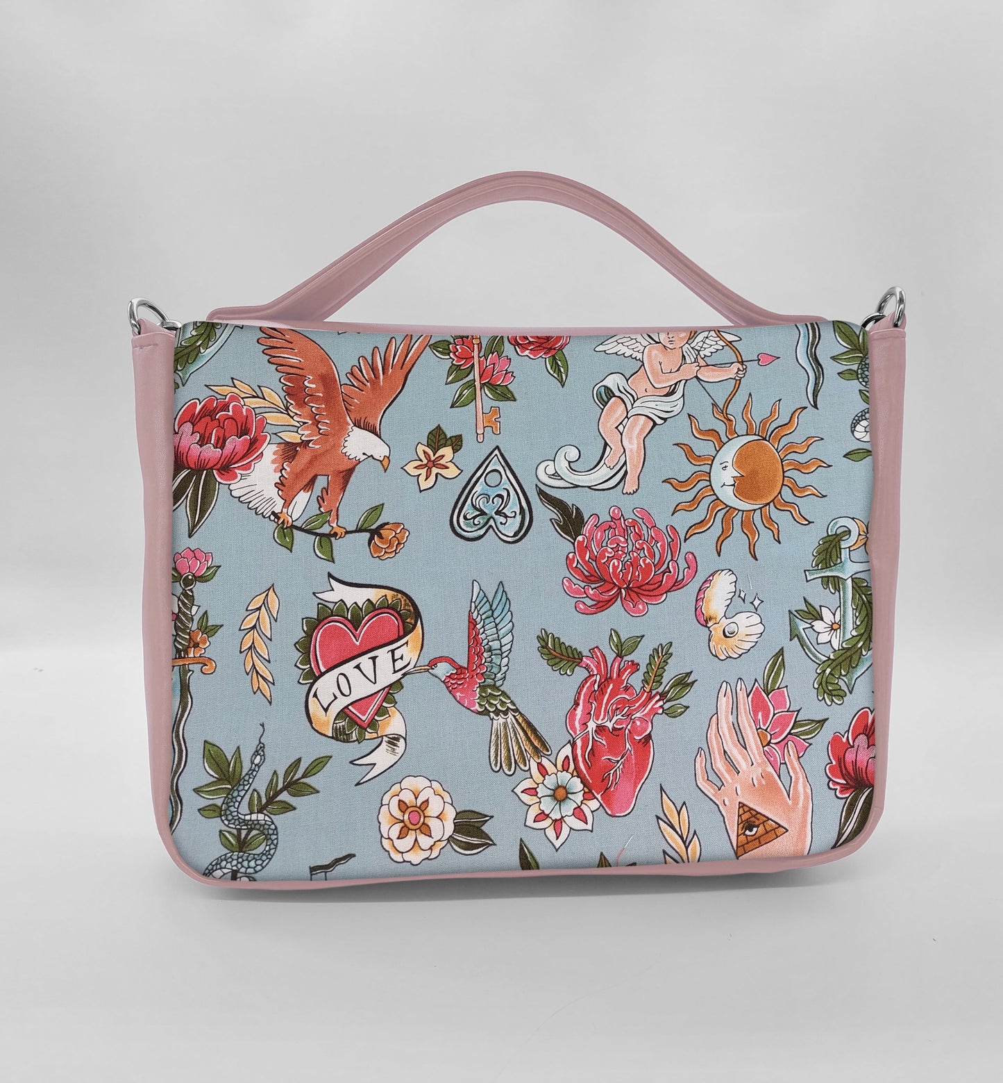 "DOTTY" VEGAN midi SIMILPELLE rosa antico/tall tale azzurro