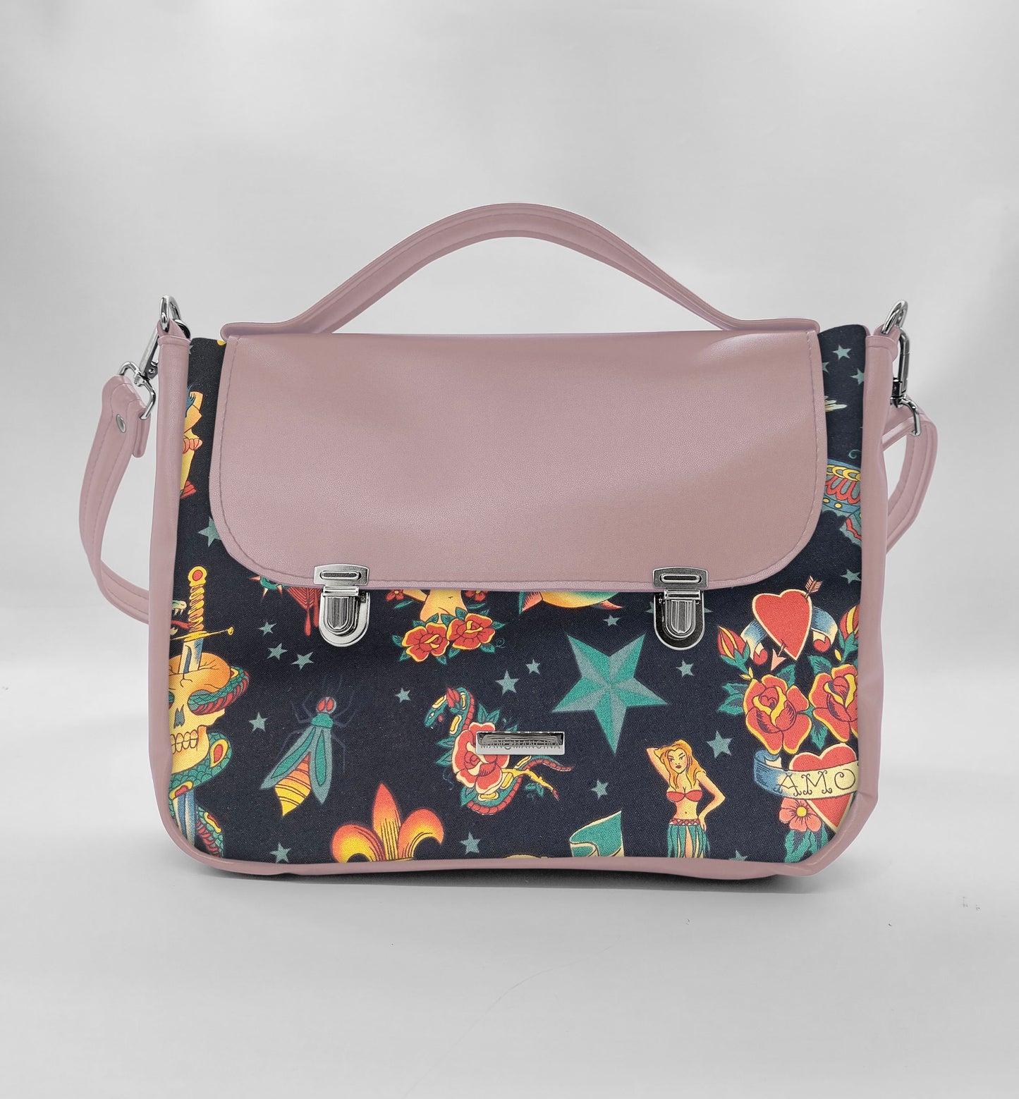 "DOTTY" VEGAN midi SIMILPELLE rosa antico/tattoo one