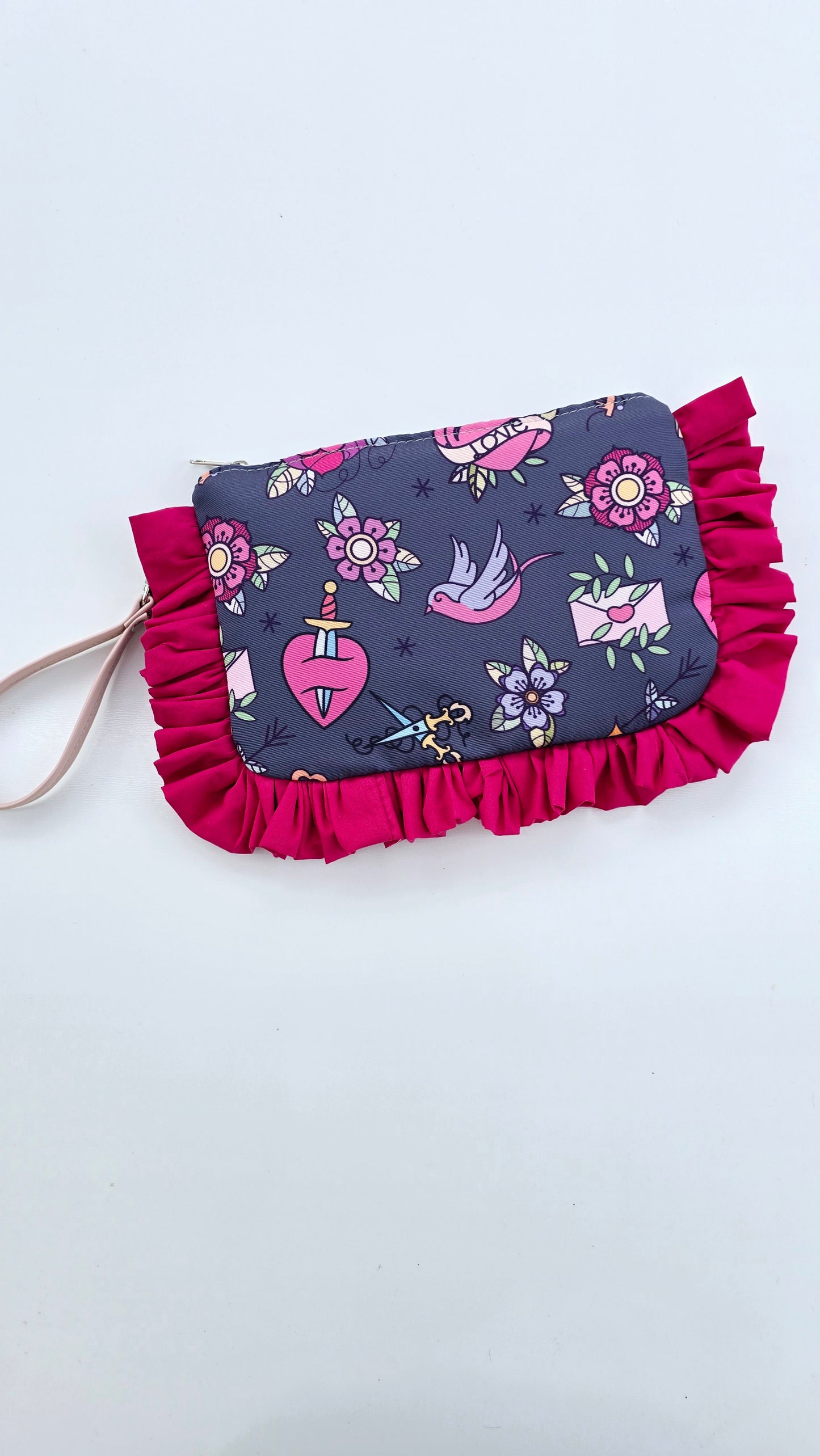 "MIRTA" pochette con rouches LOVE PINK