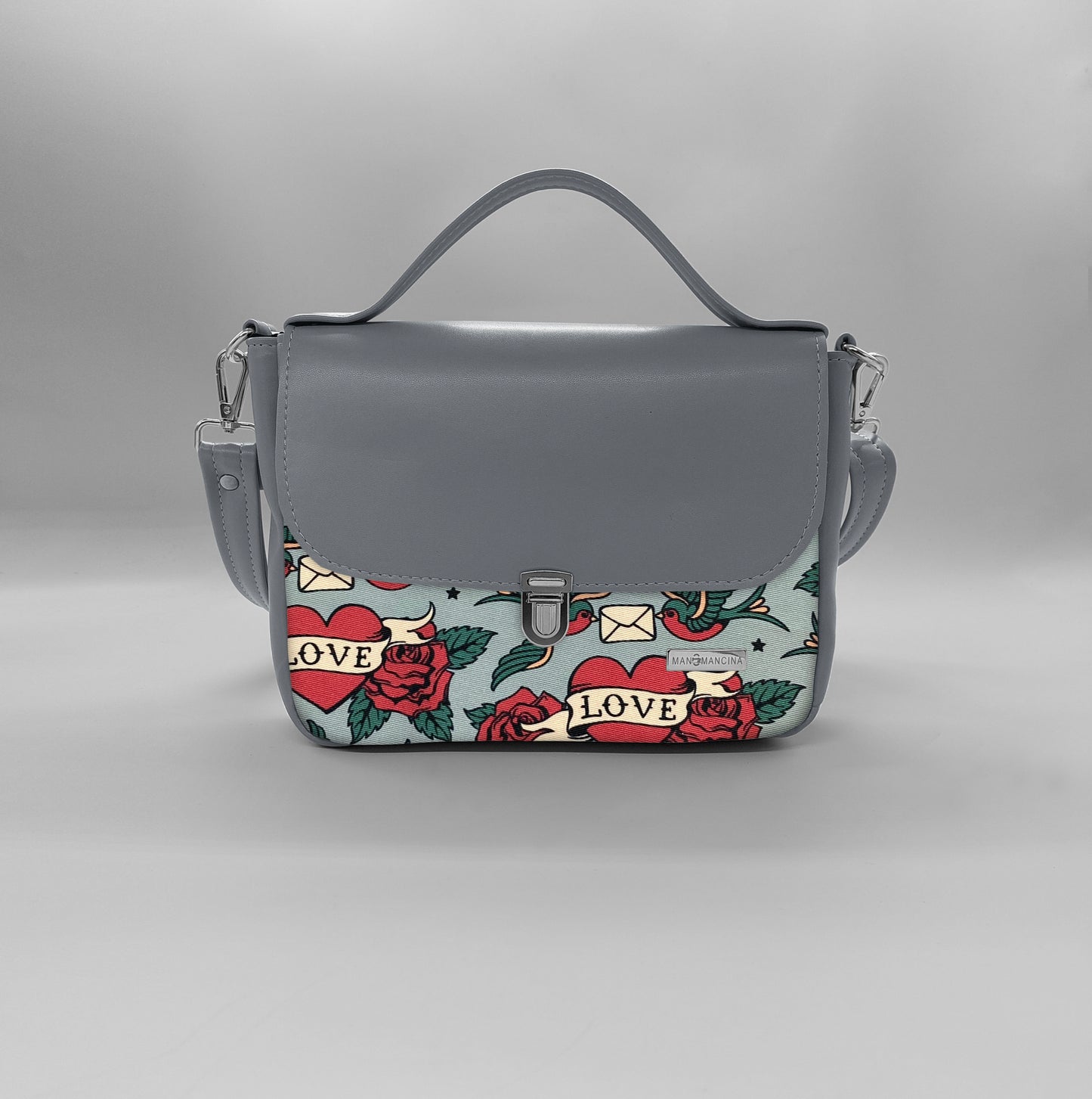 "DOTTY" VEGAN mini SIMILPELLE grigio / rondini love