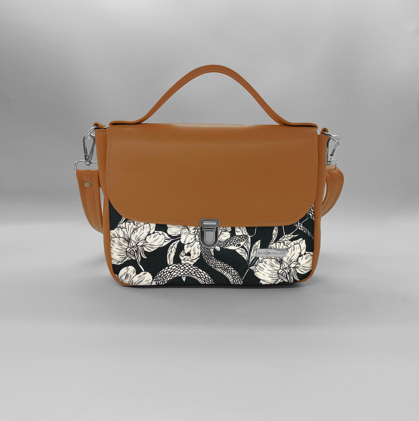 "DOTTY" VEGAN mini SIMILPELLE cuoio / fiori serpenti
