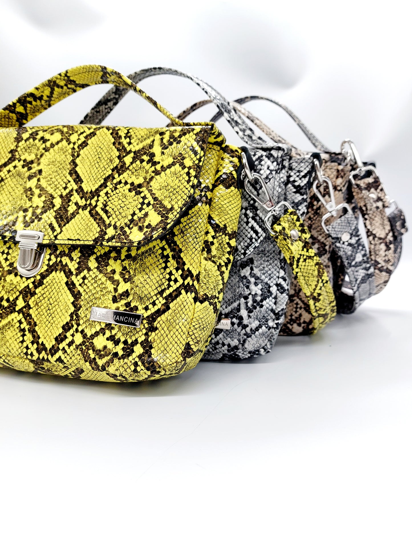 "DOTTY" VEGAN mini SIMILPELLE PITONE grigio chiaro