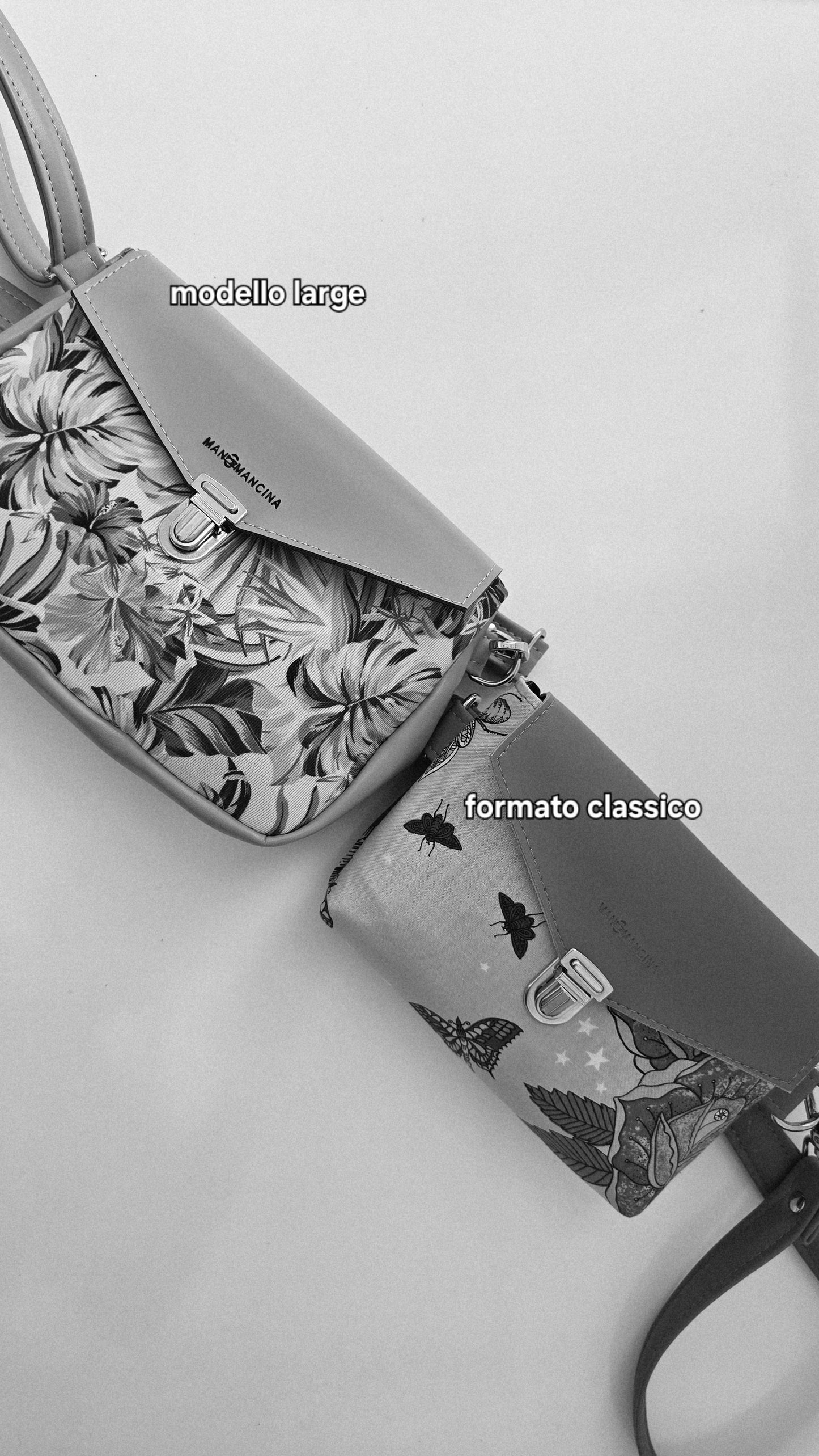 MARSUPIELLO large GRIGIO / fiori serpenti