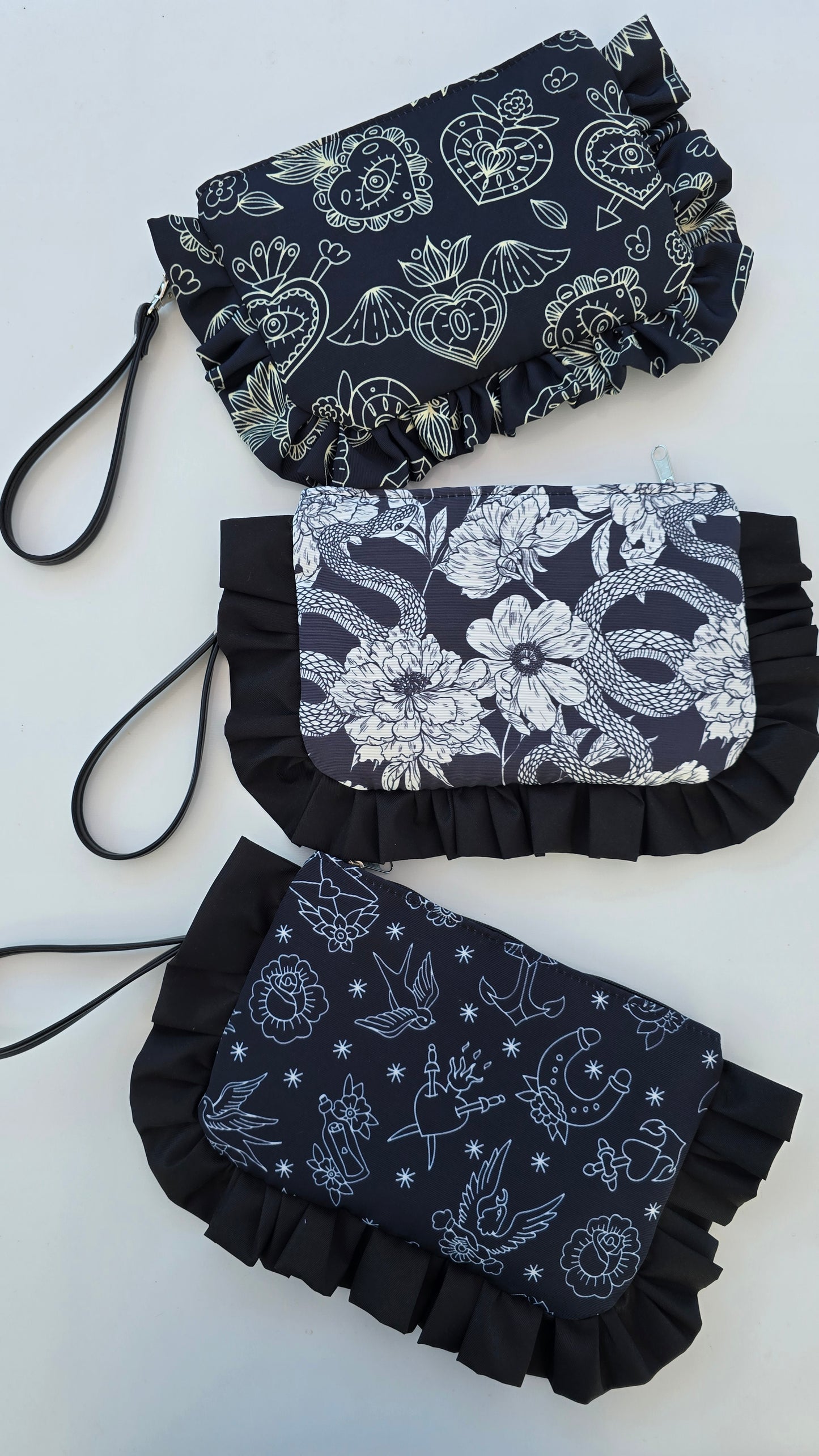 "MIRTA" pochette con rouches FIORI SERPENTI