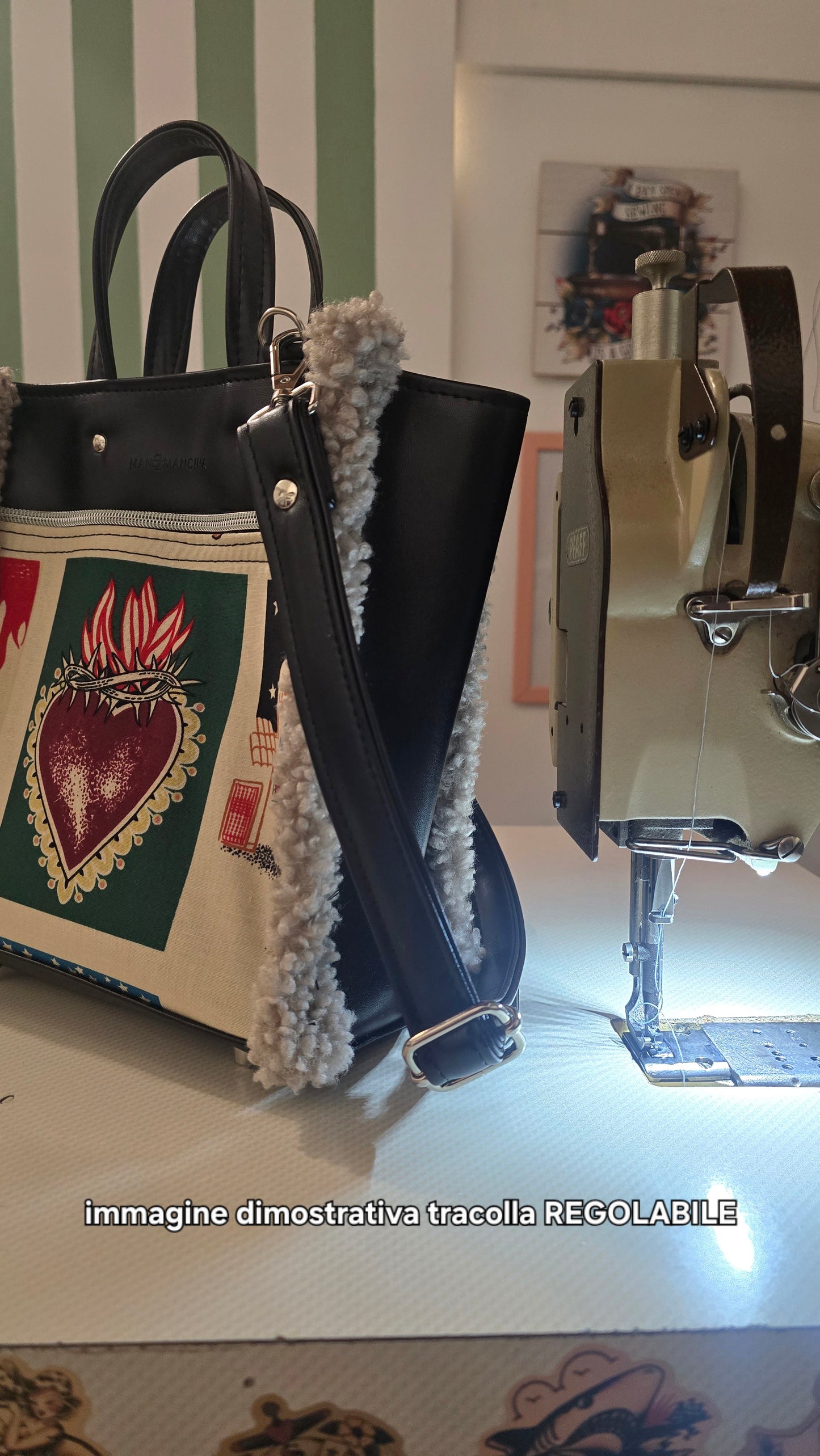 "ORNELLA" nero/sailor +manici bouclé