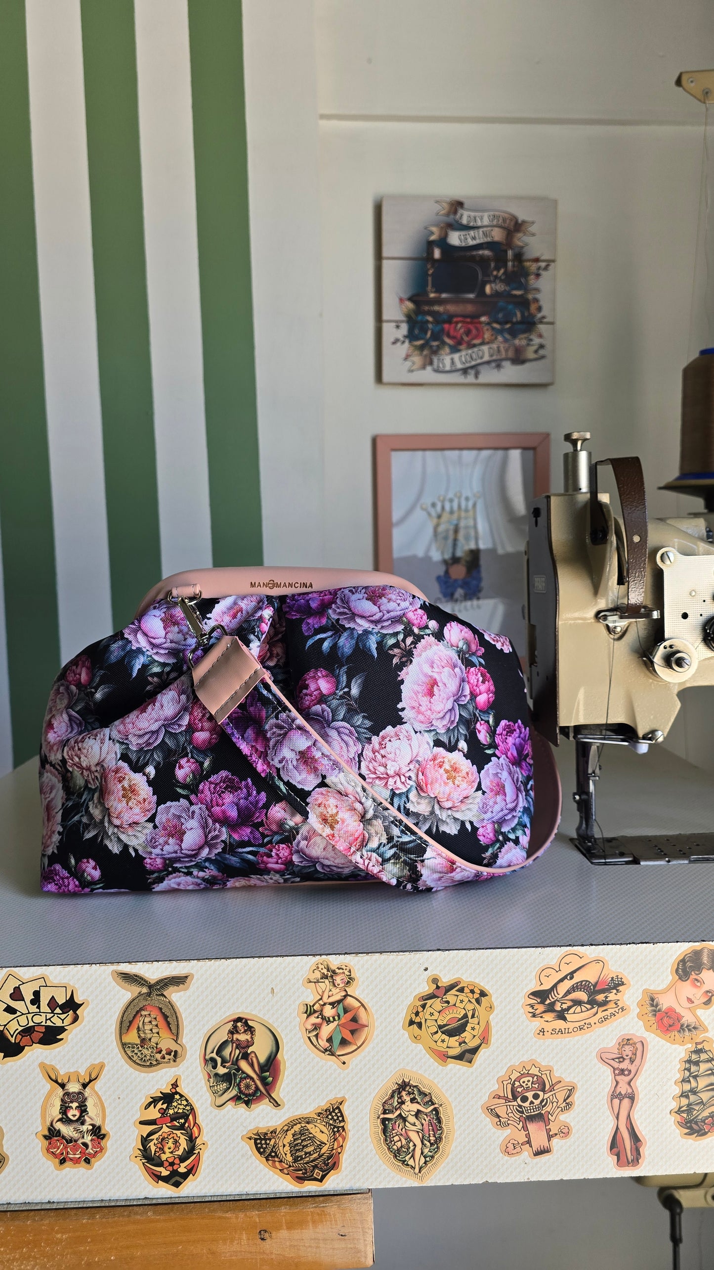 BORSA CLIC CLAC rosa antico / fiori peonie