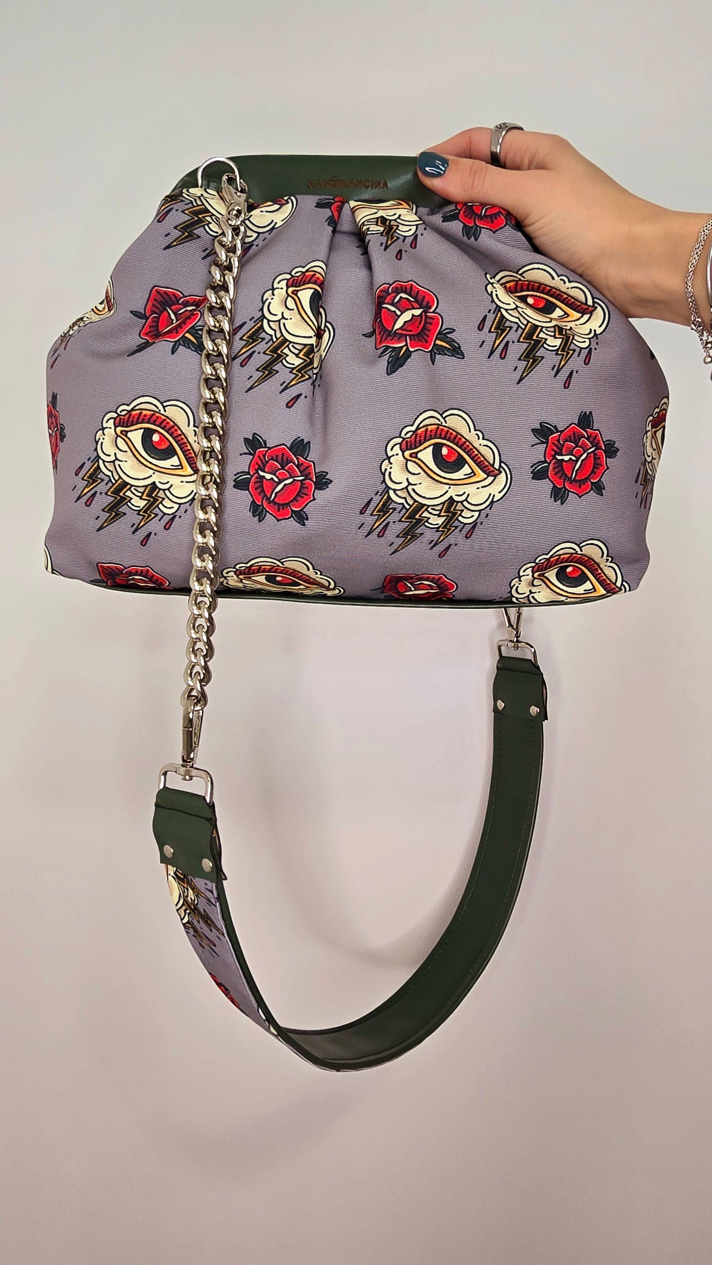 BORSA CLIC CLAC verde / tatto grigio