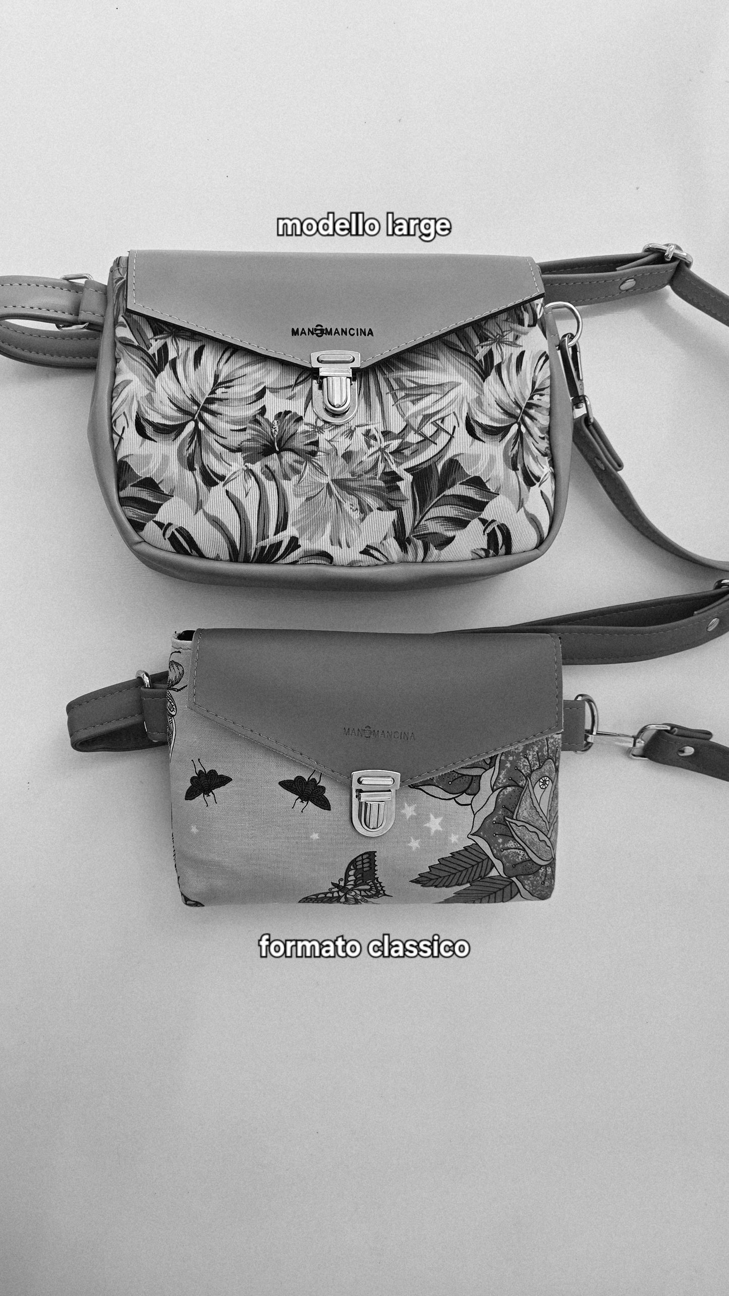 MARSUPIELLO large GRIGIO / fiori serpenti