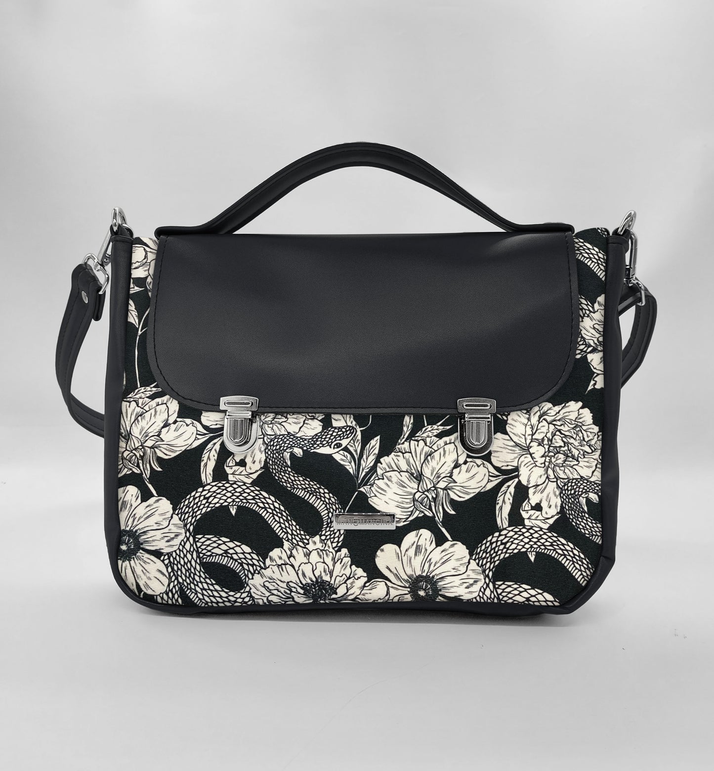 "DOTTY" VEGAN midi SIMILPELLE nero/fiori serpenti