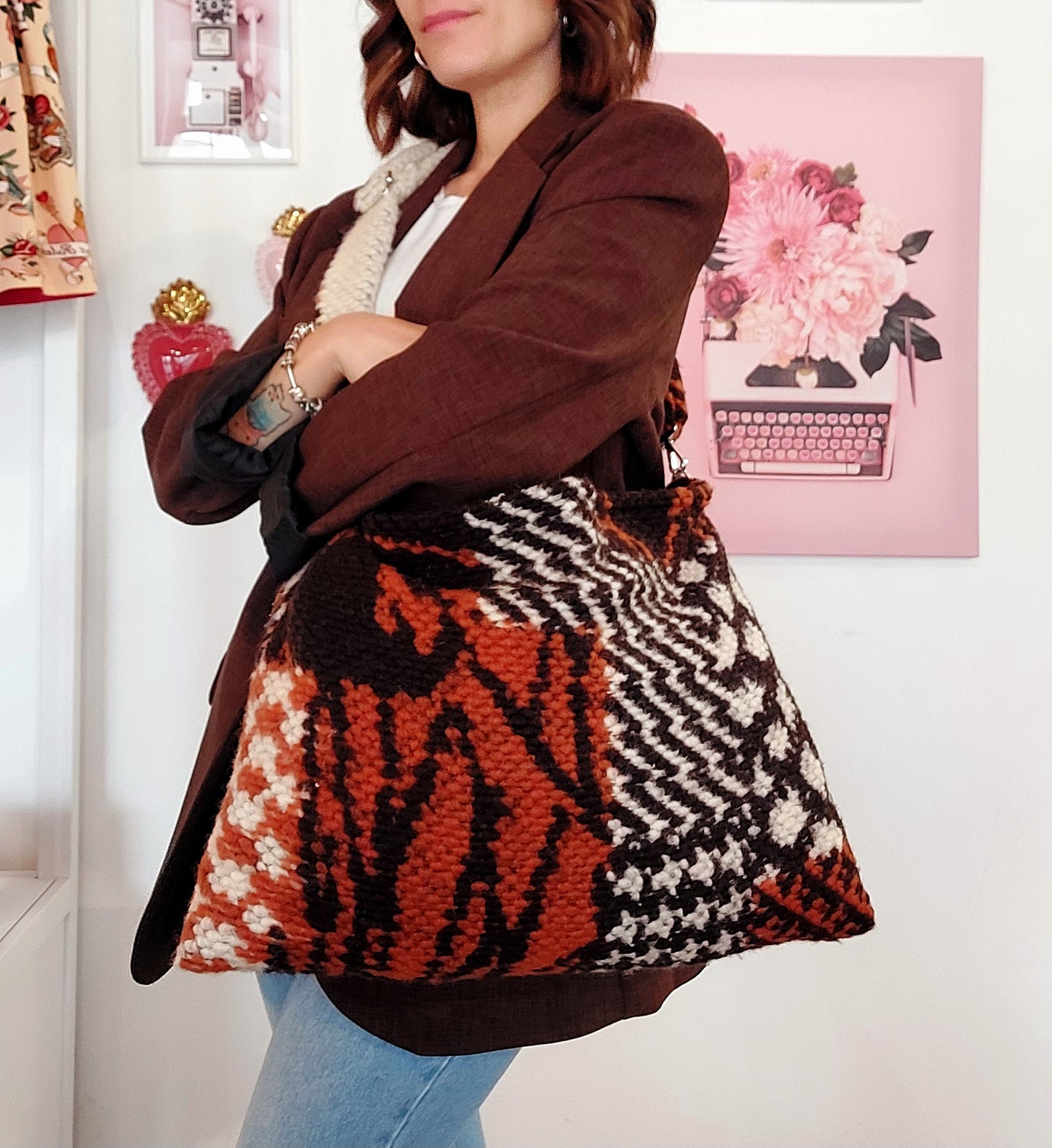 "ELSA" winter bag MULTI ORANGE tracolla maxi lana -20%