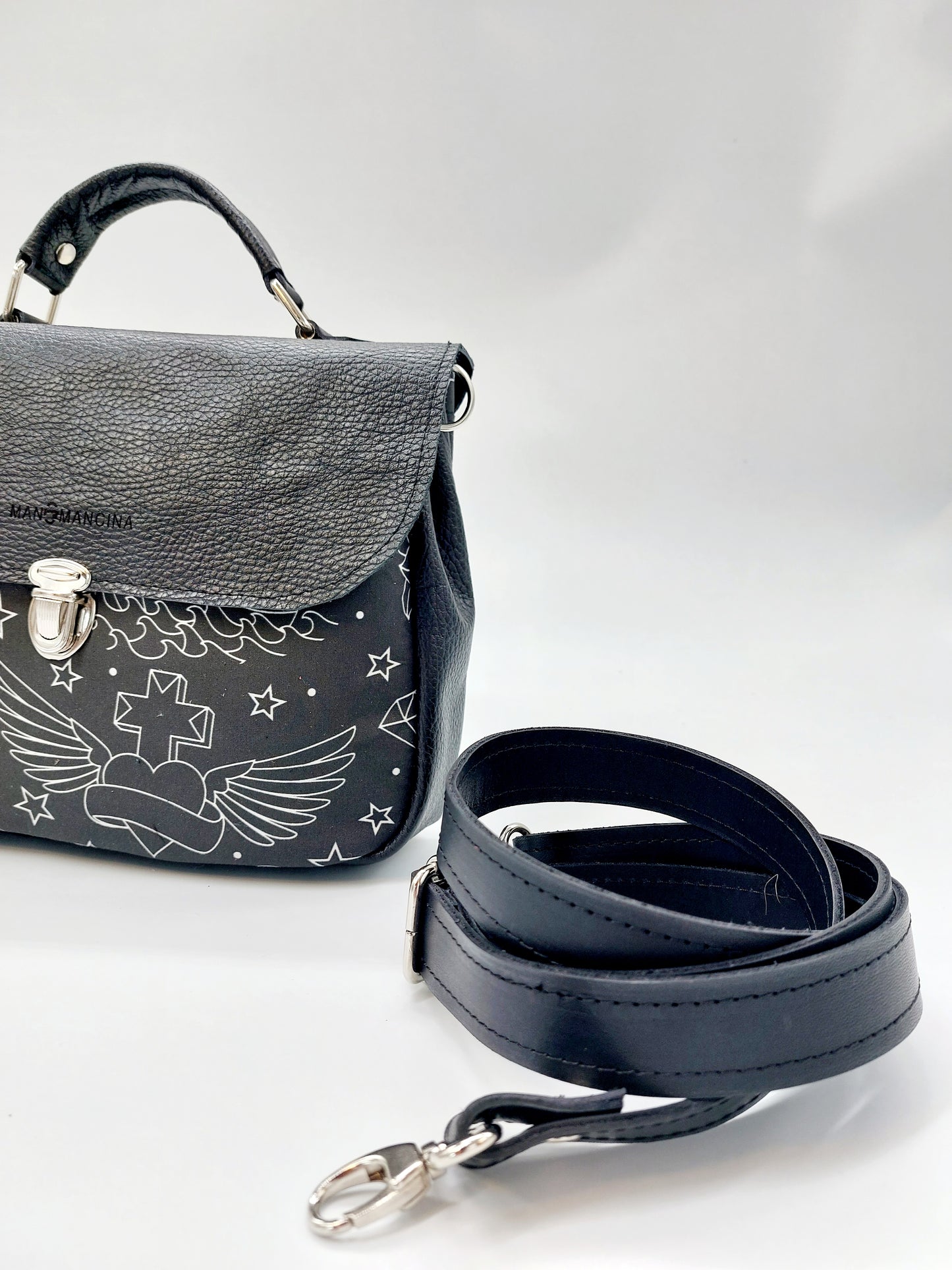 "DOTTY" VERA PELLE mini NERO/TATTOO NERO