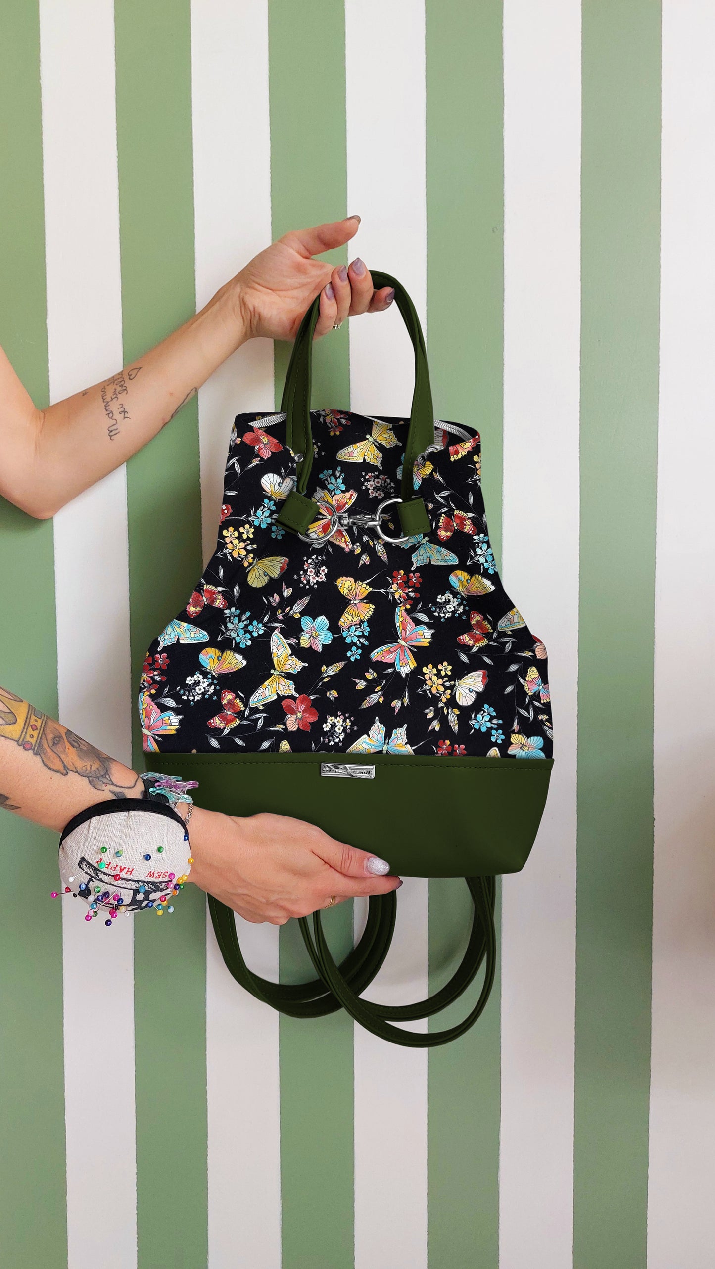 BORSA ZAINO 3 IN 1 VERDE / butterfly nero