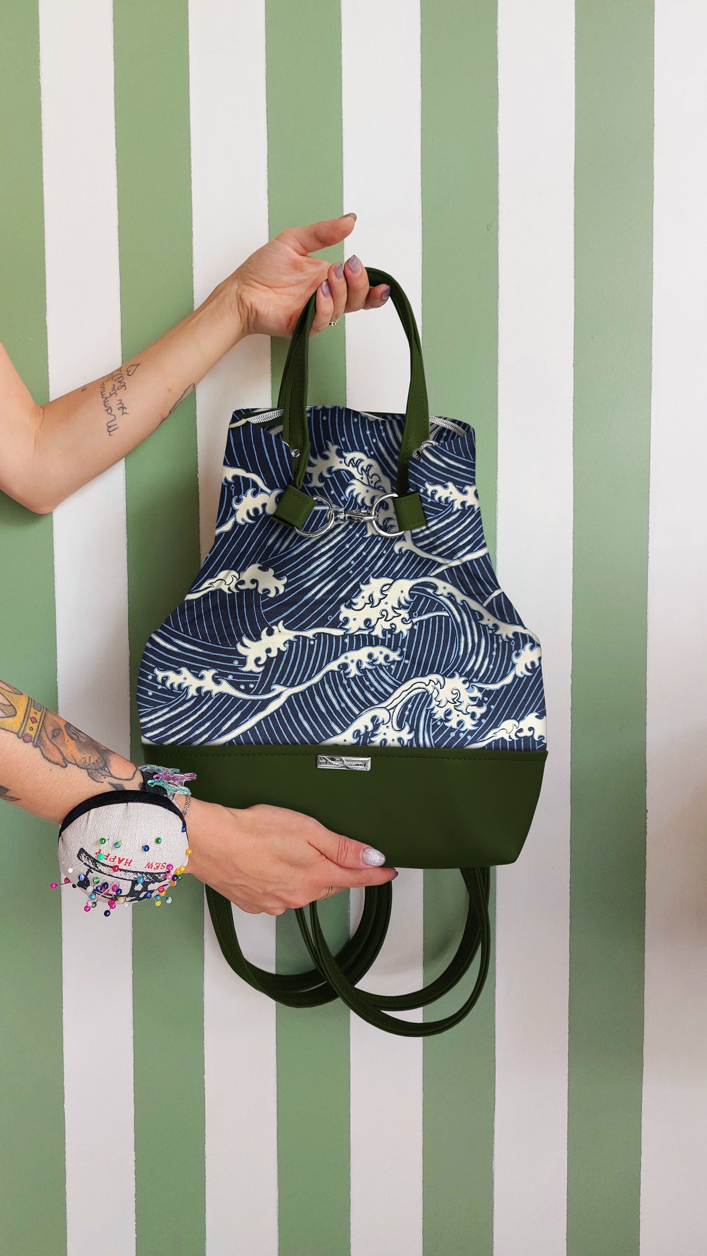BORSA ZAINO 3 IN 1 VERDE / onde blu