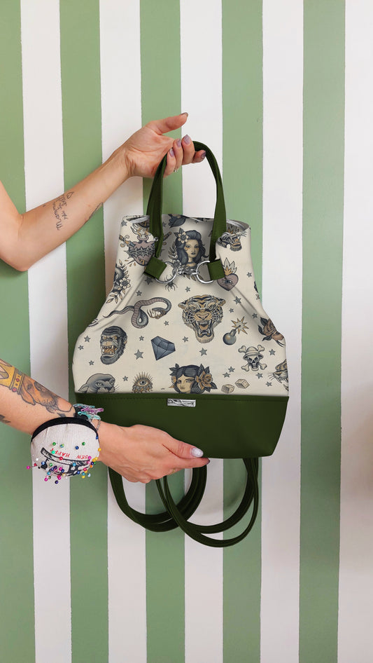 BORSA ZAINO 3 IN 1 VERDE / tattoo beige