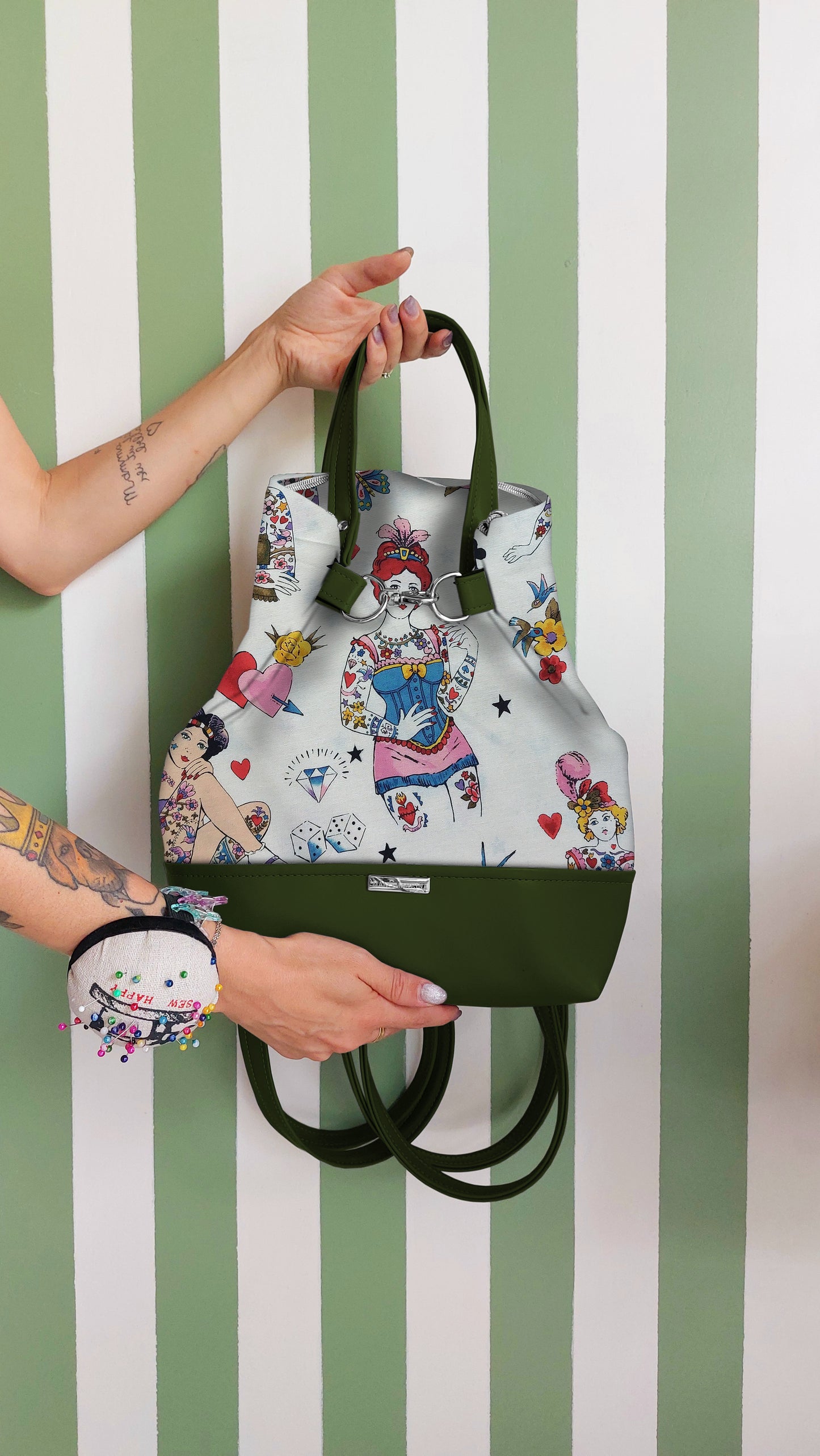 BORSA ZAINO 3 IN 1 VERDE / bamboline tattoo