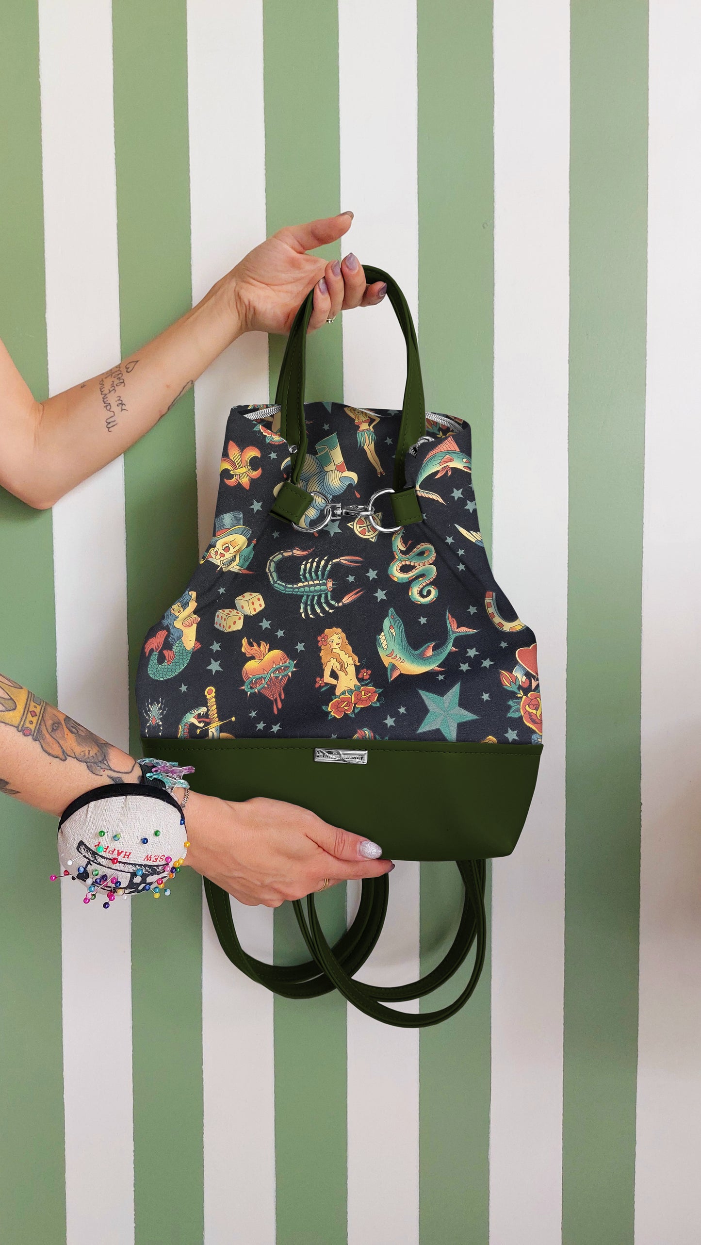 BORSA ZAINO 3 IN 1 VERDE / tattoo one