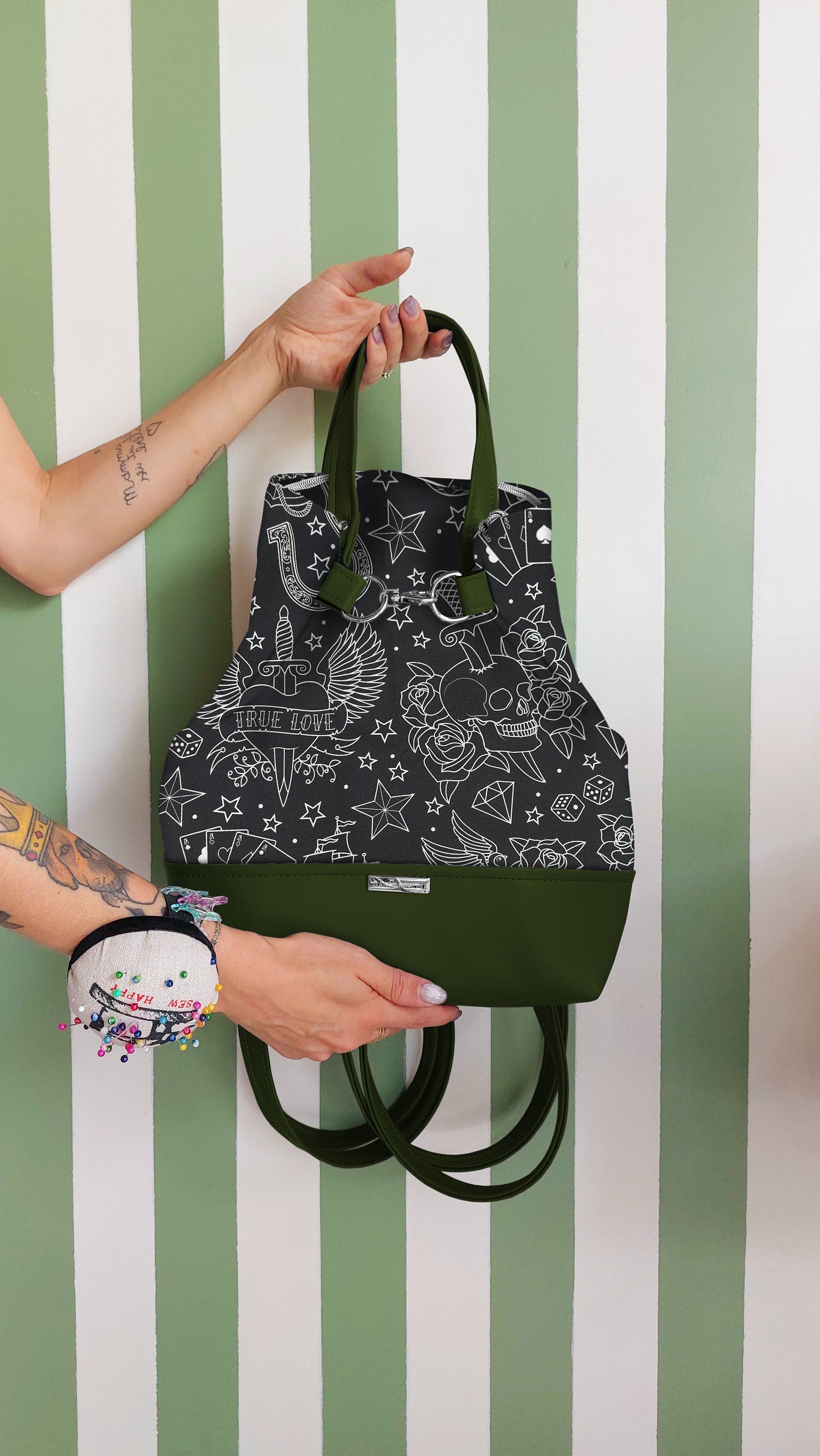 BORSA ZAINO 3 IN 1 VERDE / tatto black