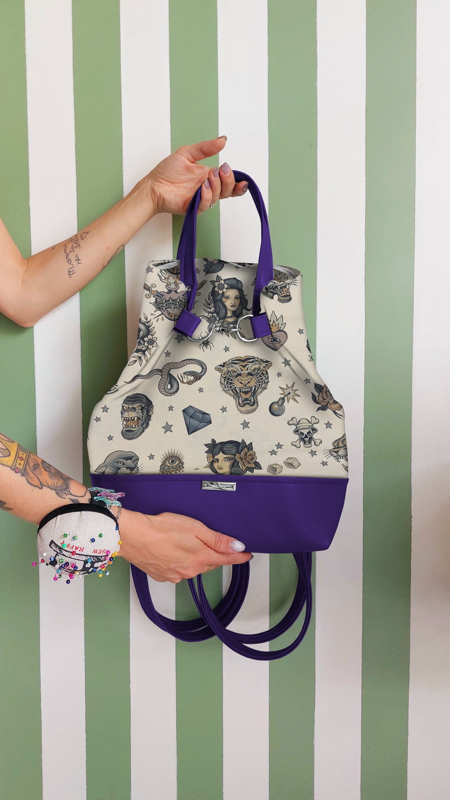 BORSA ZAINO 3 IN 1 VIOLA / tattoo beige