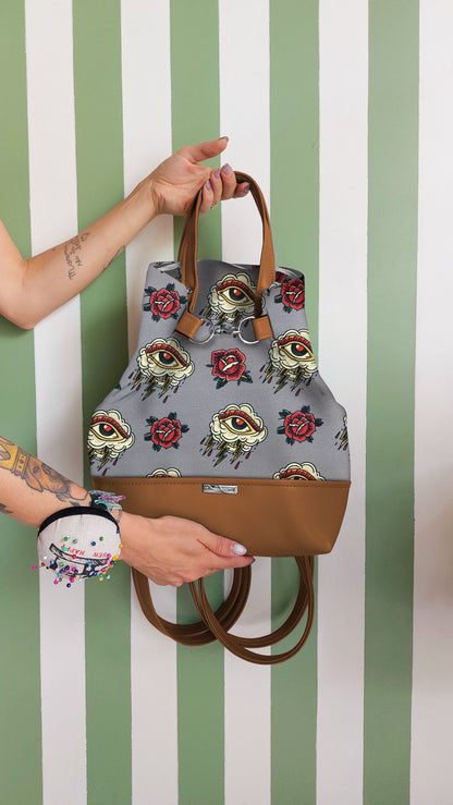 BORSA ZAINO 3 IN 1 cuoio / tattoo grigio