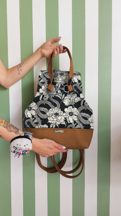BORSA ZAINO 3 IN 1 cuoio / fiori serpenti