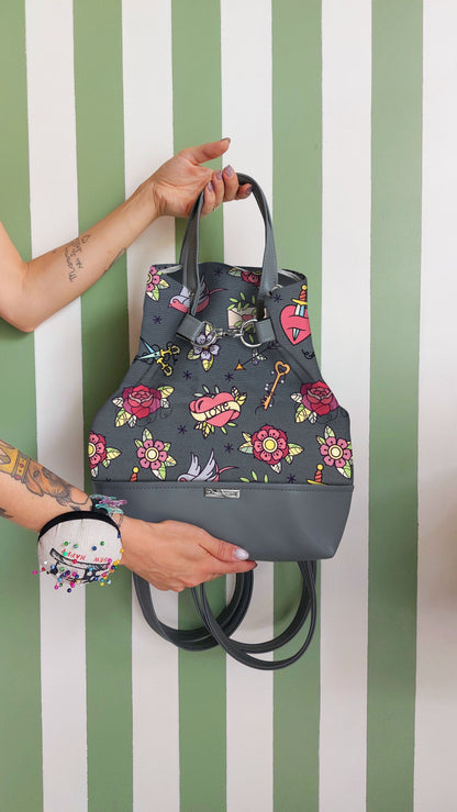 BORSA ZAINO 3 IN 1 grigio /  love pink