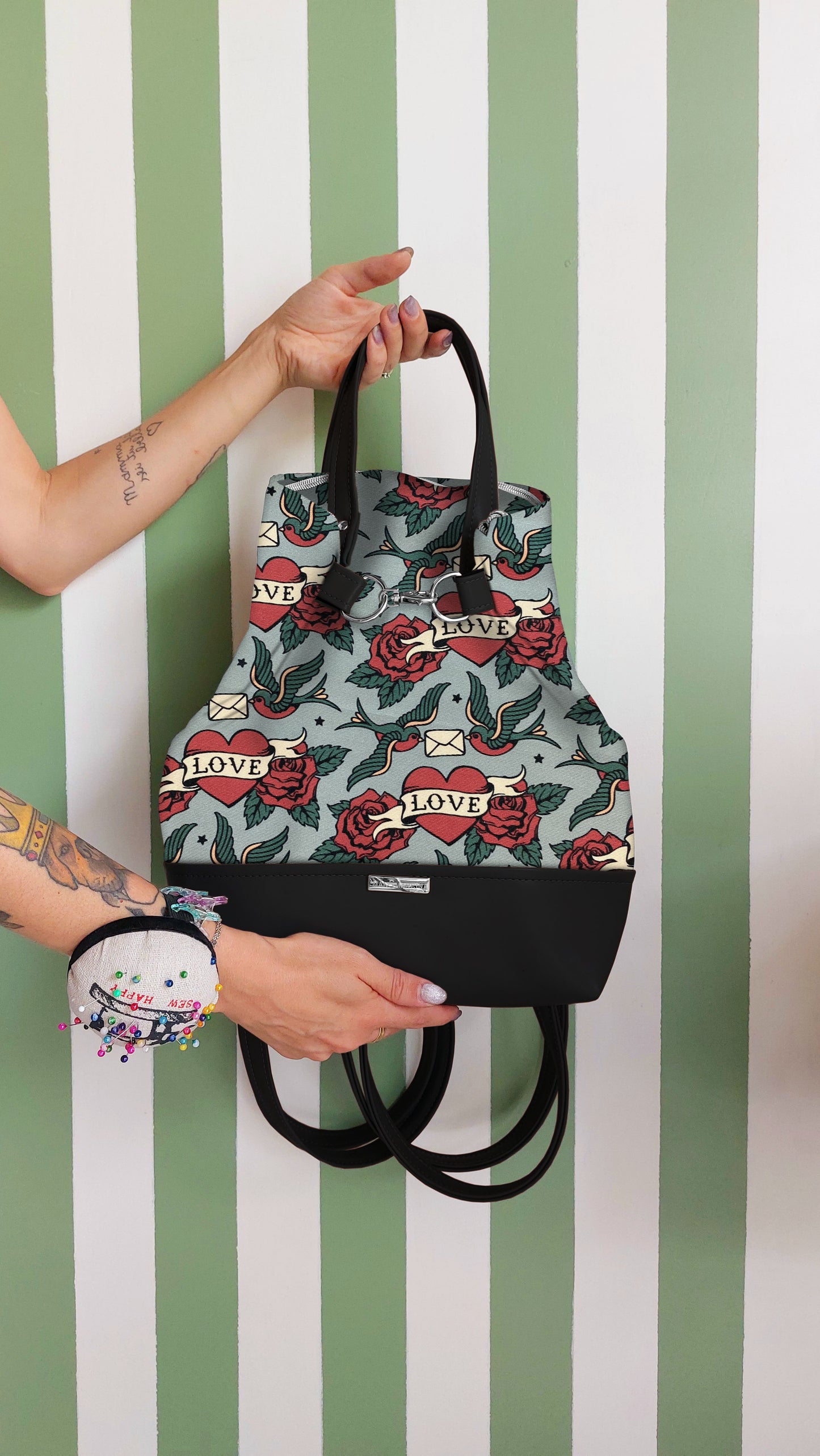 BORSA ZAINO 3 IN 1 NERO /love rondini