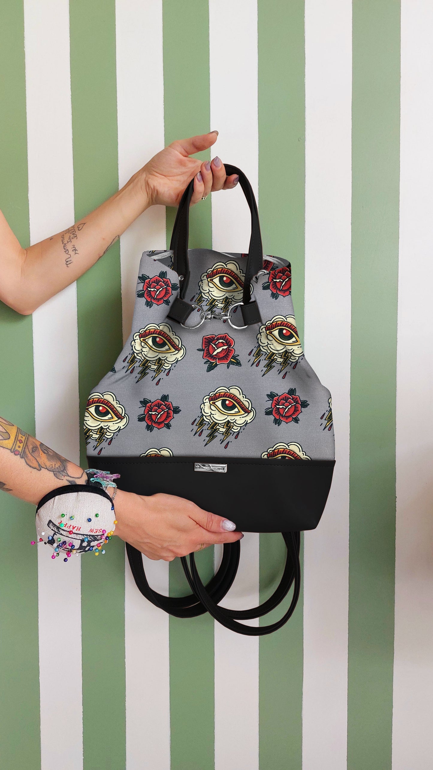 BORSA ZAINO 3 IN 1 NERO / tattoo grigio