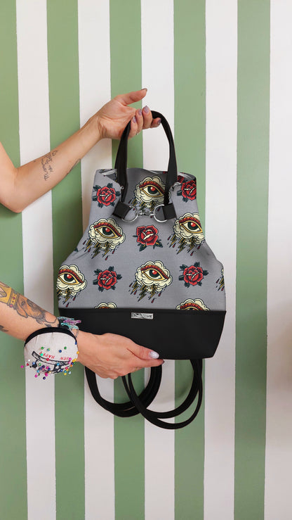 BORSA ZAINO 3 IN 1 NERO / tattoo grigio