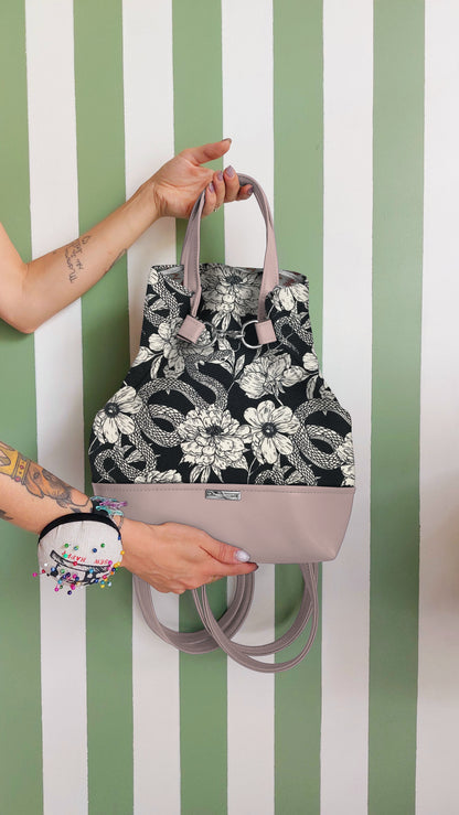 BORSA ZAINO 3 IN 1 rosa antico / fiori serpenti