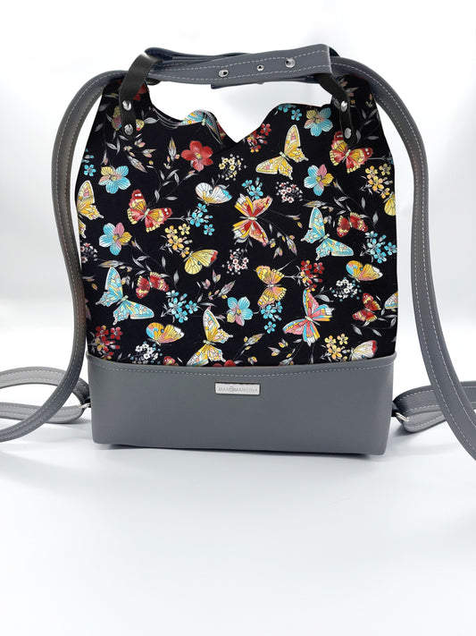 BORSA/ZAINO "BETTA" 2 IN 1 - GRIGIO / Butterfly nero