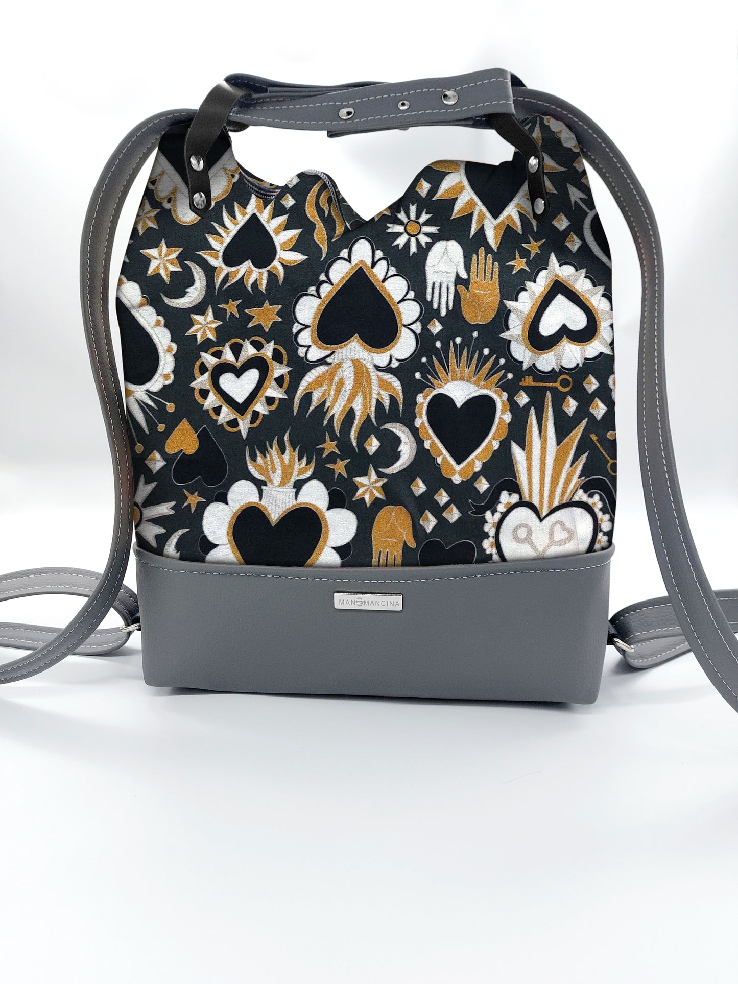 BORSA/ZAINO "BETTA" 2 IN 1 - GRIGIO / ex voto verde