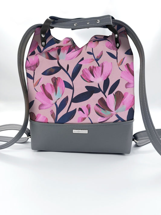 BORSA/ZAINO "BETTA" 2 IN 1 - GRIGIO / flower fucsia