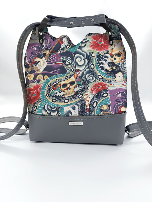 BORSA/ZAINO "BETTA" 2 IN 1 - GRIGIO / japan multicolor