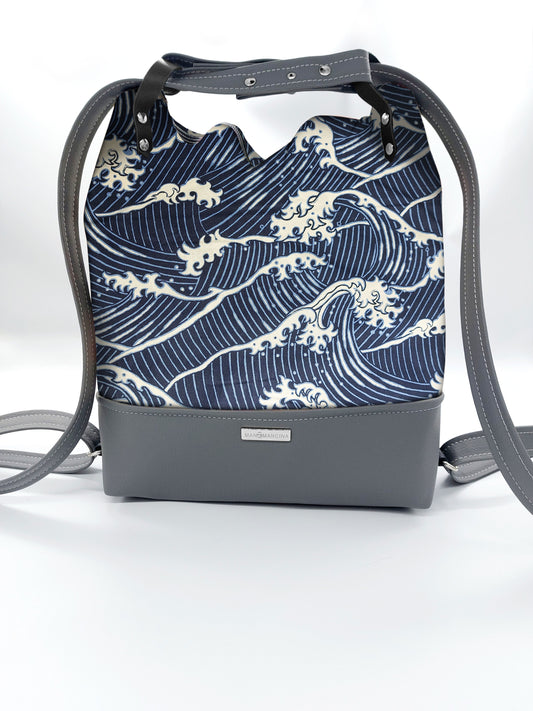 BORSA/ZAINO "BETTA" 2 IN 1 - GRIGIO / onde blu
