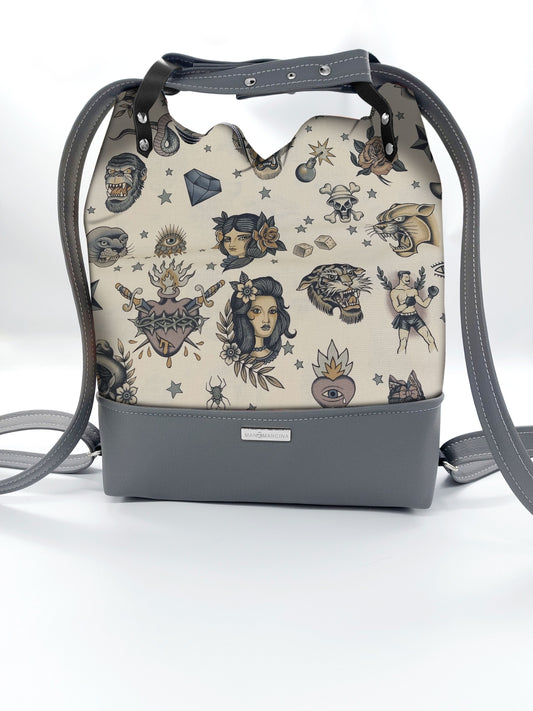 BORSA/ZAINO "BETTA" 2 IN 1 - GRIGIO / tattoo beige