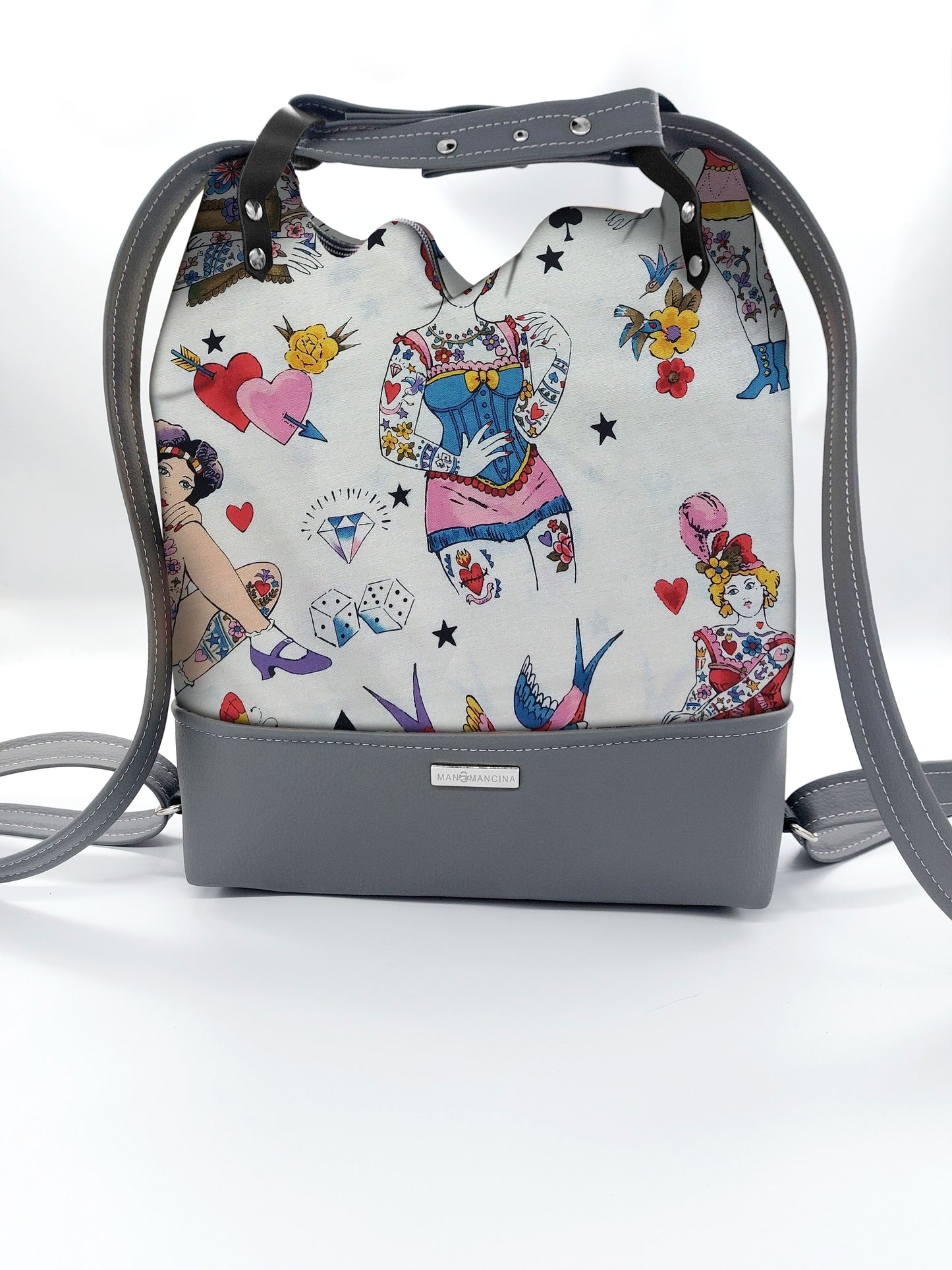 BORSA/ZAINO "BETTA" 2 IN 1 - GRIGIO /  bambole tattoo