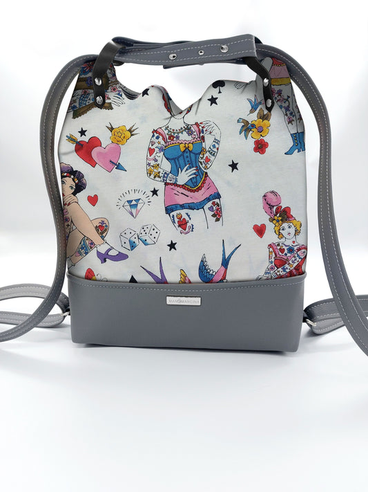 BORSA/ZAINO "BETTA" 2 IN 1 - GRIGIO /  bambole tattoo